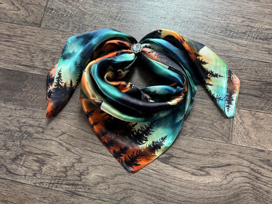 100% Silk Wild Rag Aurora Borealis Northern Lights in the Mountains by Double B Wild Rags