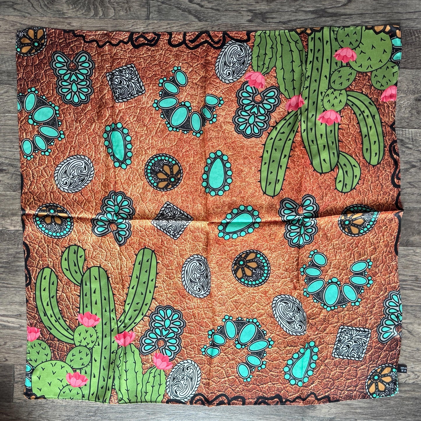 100% Silk Wild Rag Black Cactus Orange Floral by Double B Wild Rags