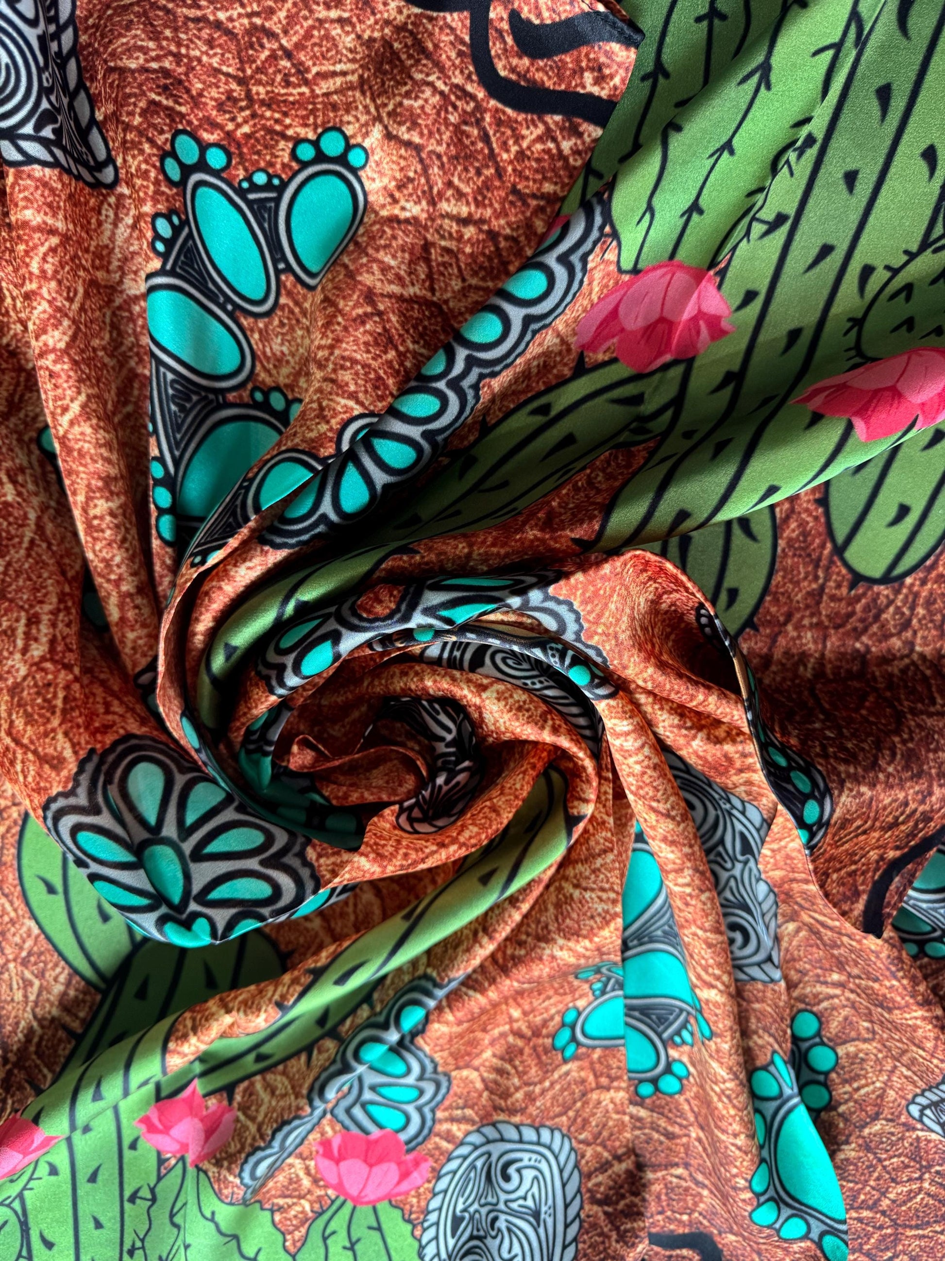 100% Silk Wild Rag Black Cactus Orange Floral by Double B Wild Rags