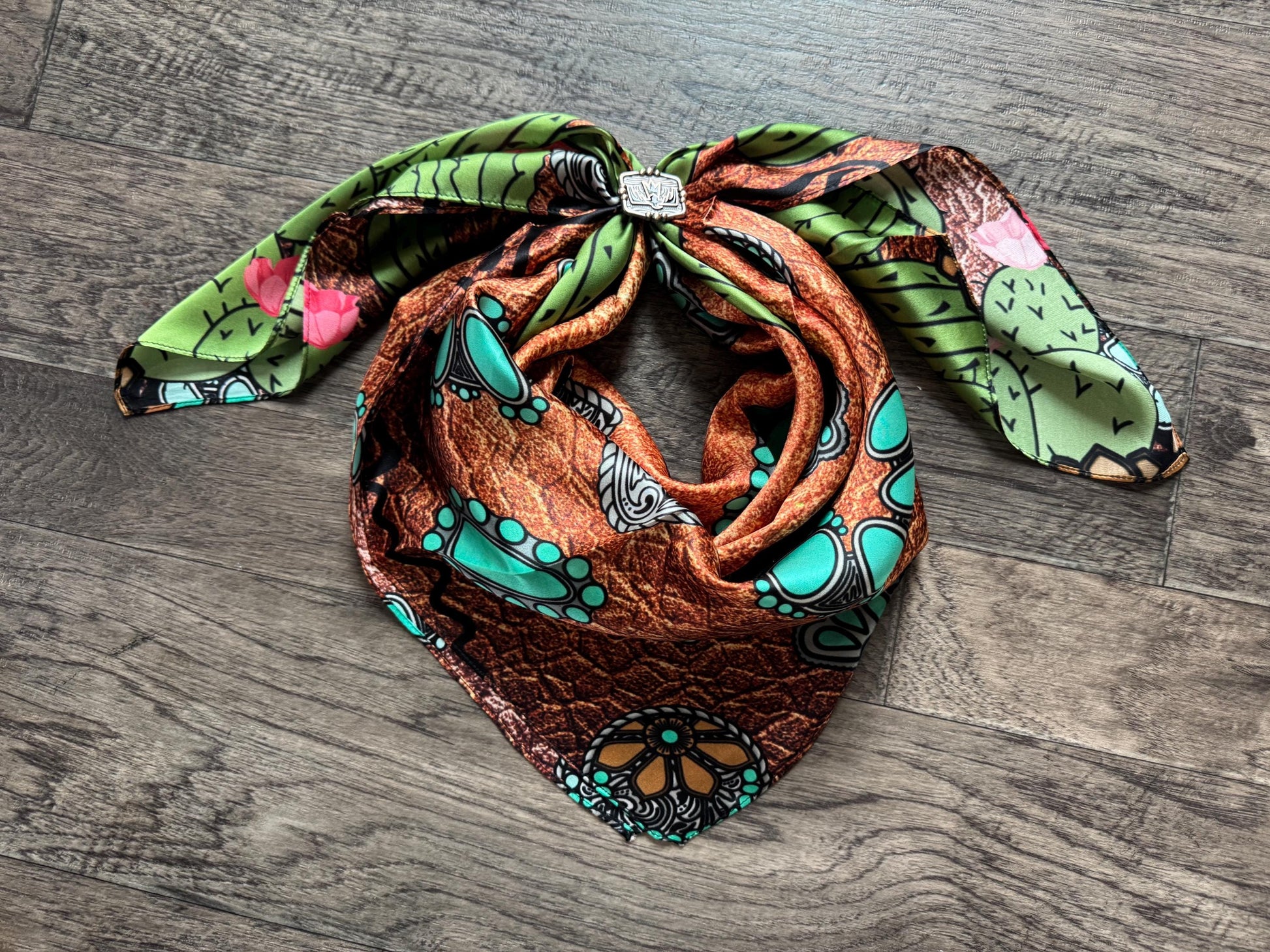 100% Silk Wild Rag Black Cactus Orange Floral by Double B Wild Rags