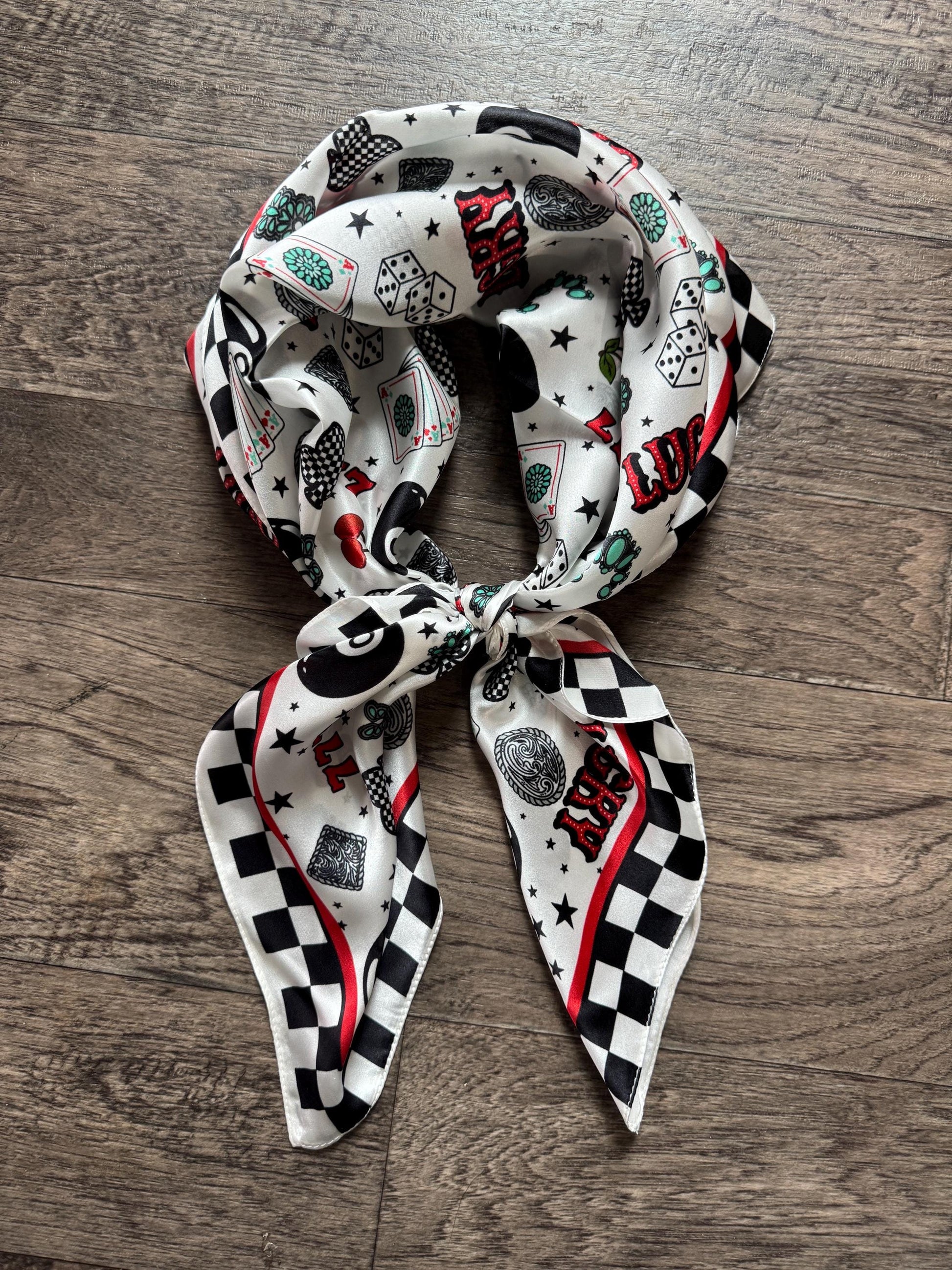 100% Silk Wild Rag Checkered Lucky 7's Casino by Double B Wild Rags