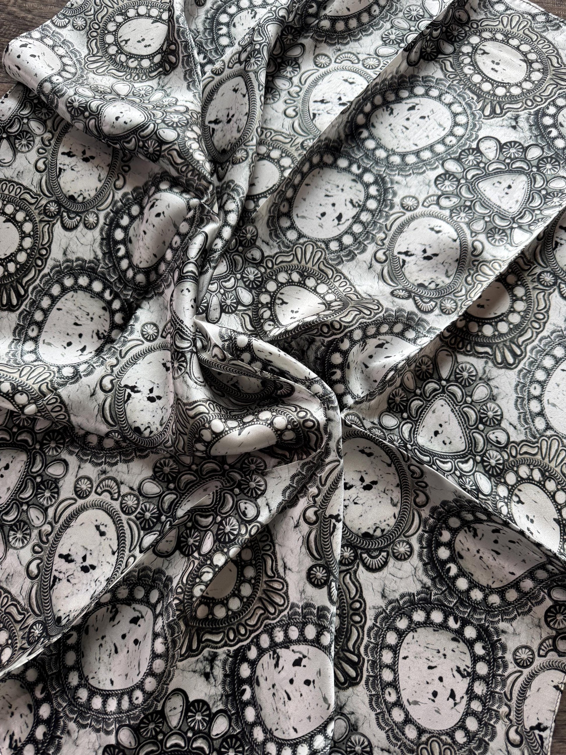 100% Silk Wild Rag White Buffalo Turquoise Conchos by Double B Wild Rags