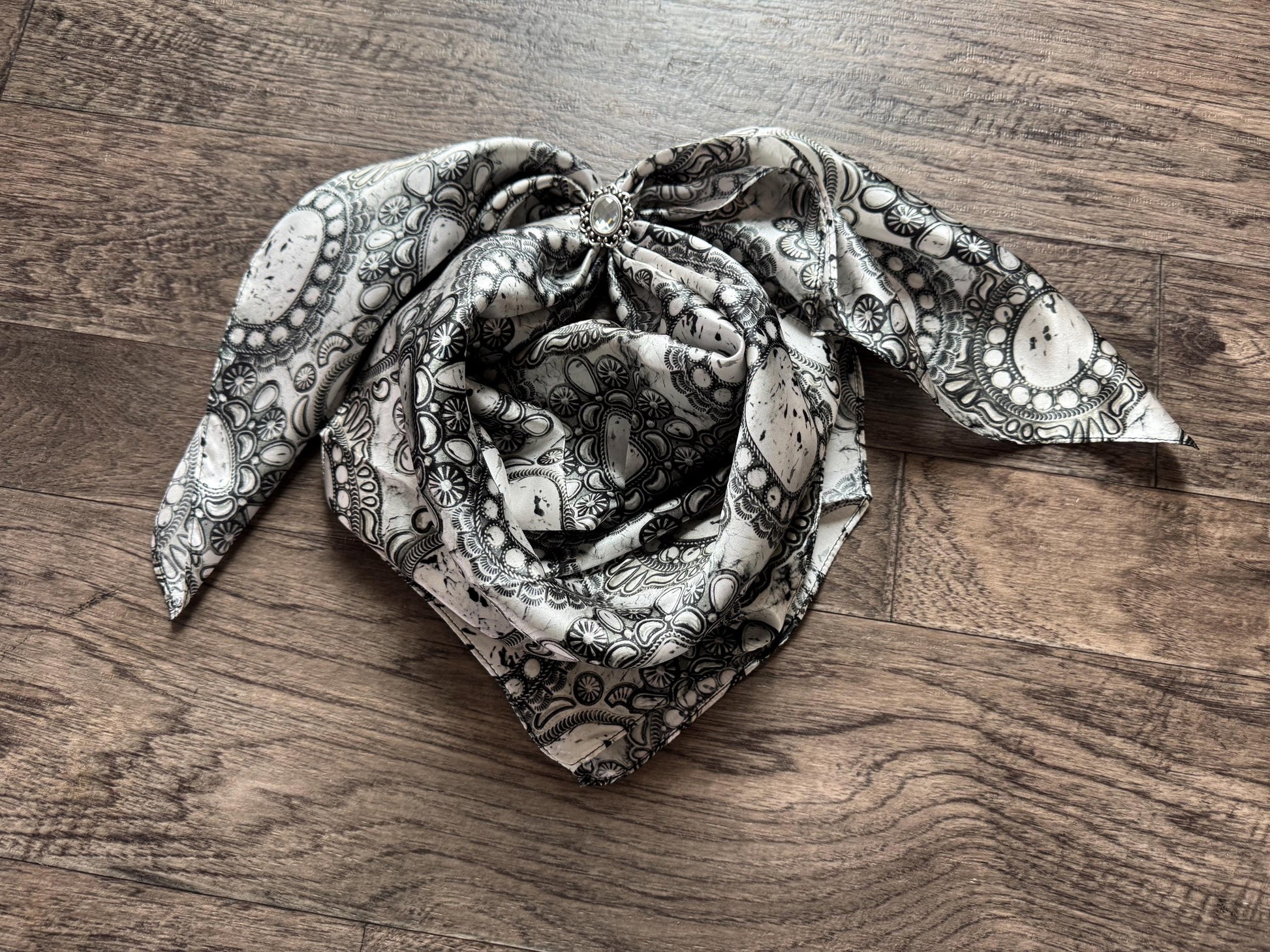 100% Silk Wild Rag White Buffalo Turquoise Conchos by Double B Wild Rags