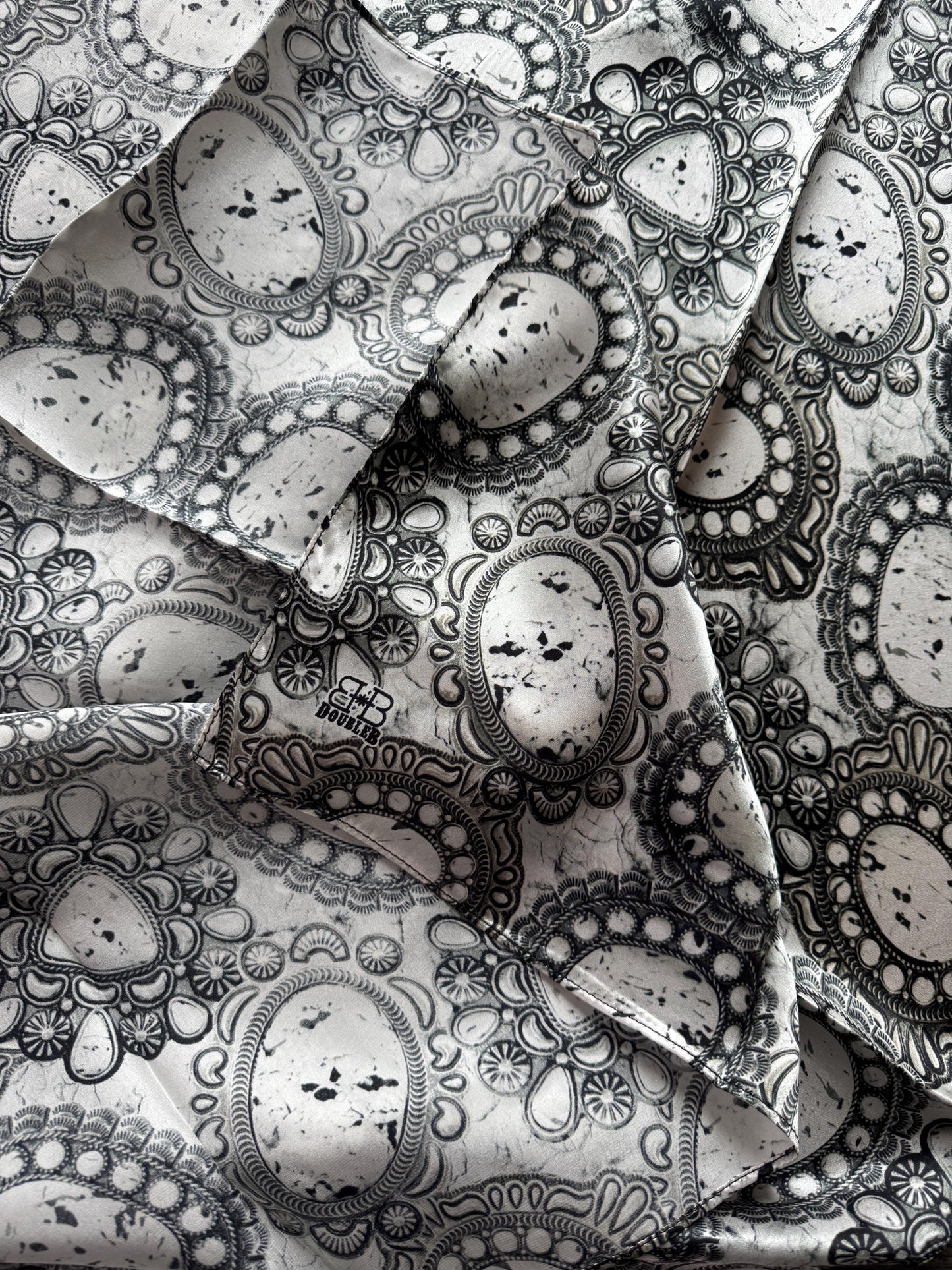 100% Silk Wild Rag White Buffalo Turquoise Conchos by Double B Wild Rags