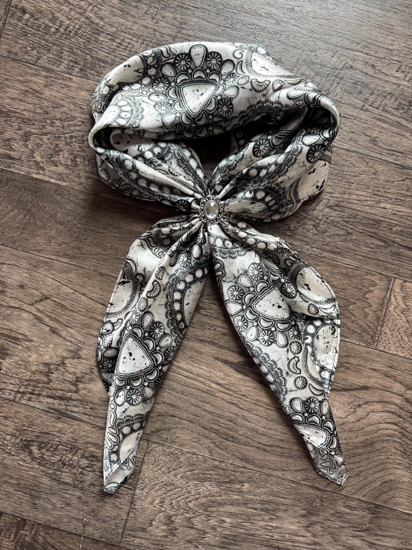 100% Silk Wild Rag White Buffalo Turquoise Conchos by Double B Wild Rags