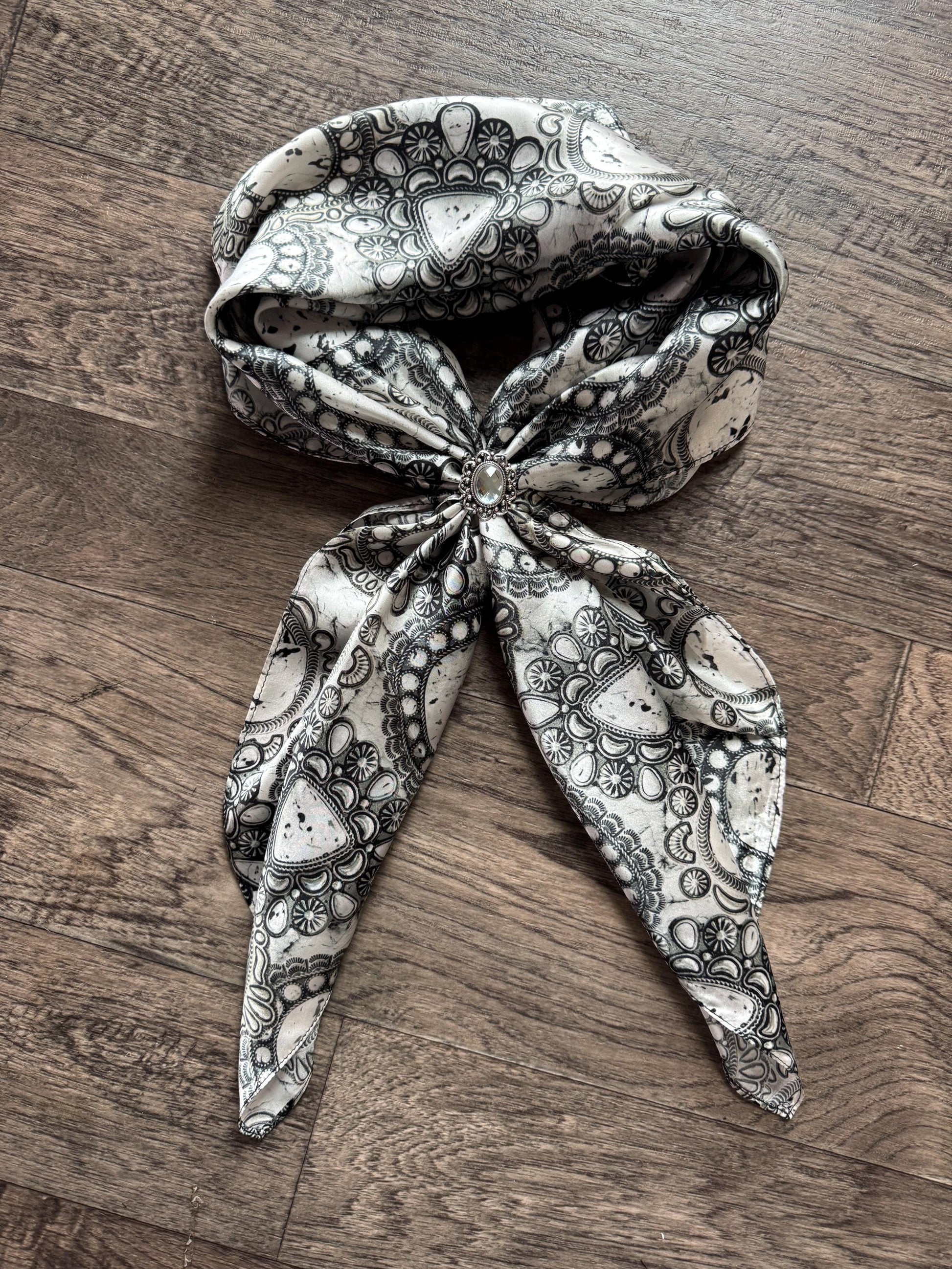 100% Silk Wild Rag White Buffalo Turquoise Conchos by Double B Wild Rags