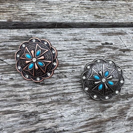 Wild Rag Concho Slide Keeper Cross w/ Turquoise Bead and Rhinestone Concho Scarf Slide from Double B Wild Rags