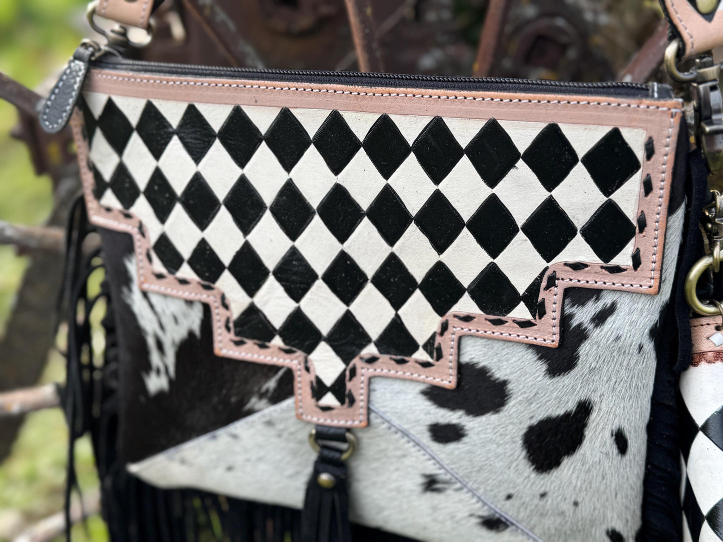 Checkered Black and White Genuine Leather Western Purse, Wallet, OR Clutch by Double B Wild Rags