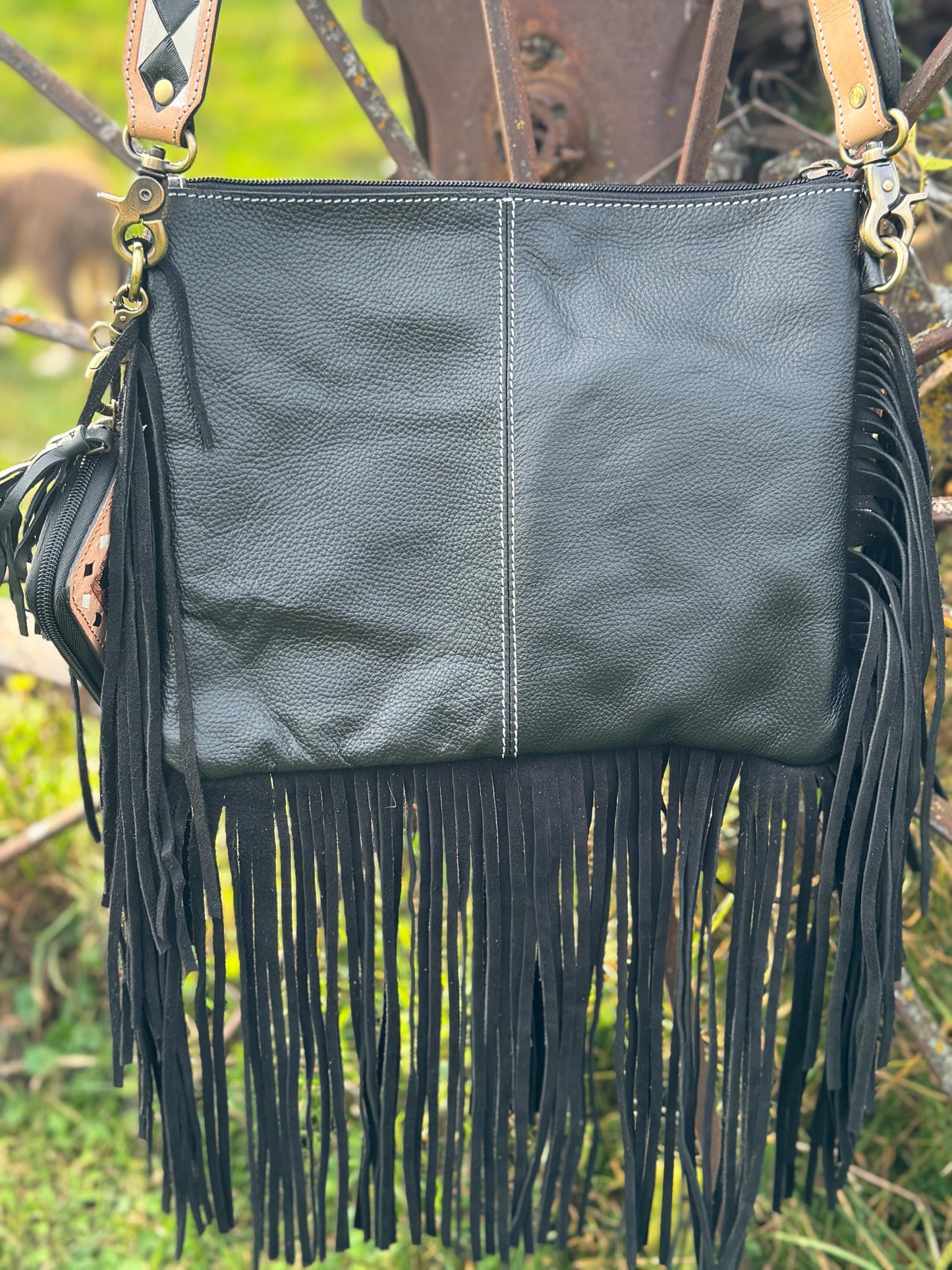 Checkered Black and White Genuine Leather Western Purse, Wallet, OR Clutch by Double B Wild Rags