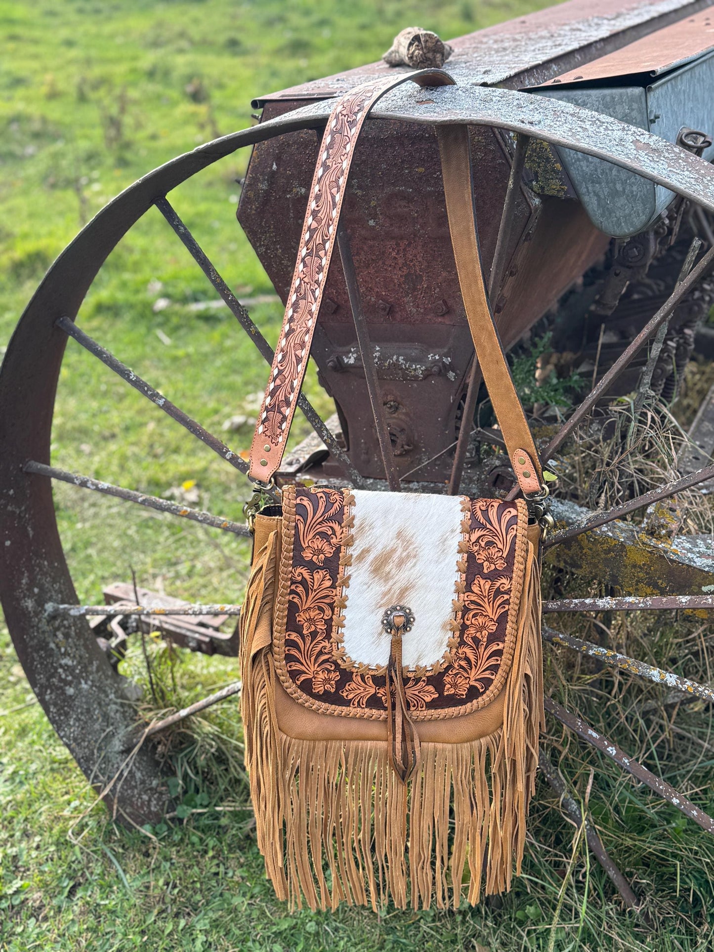 Western Fringe Purse Genuine Cowhide and Leather by Double B Wild Rags