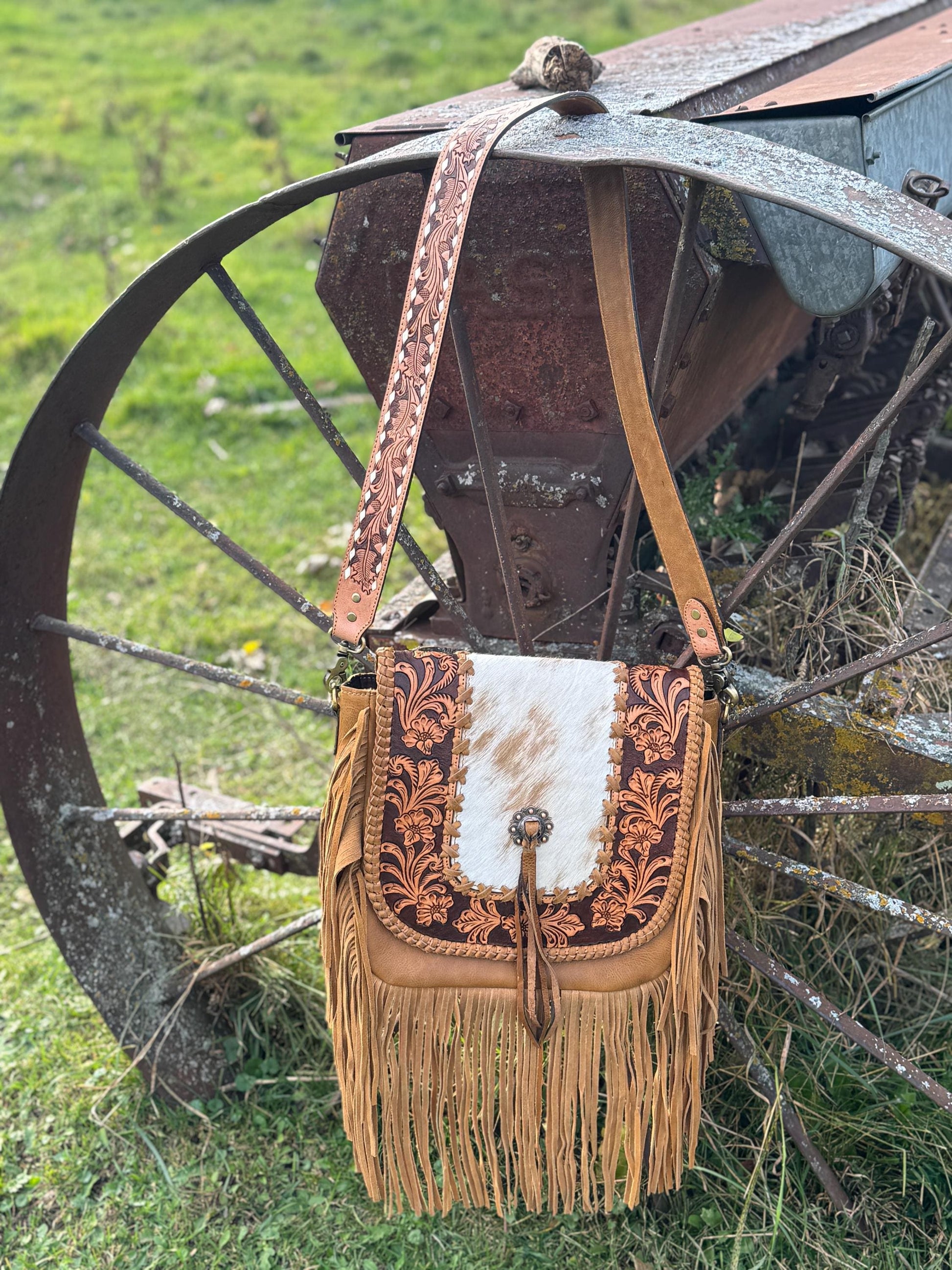 Western Fringe Purse Genuine Cowhide and Leather by Double B Wild Rags