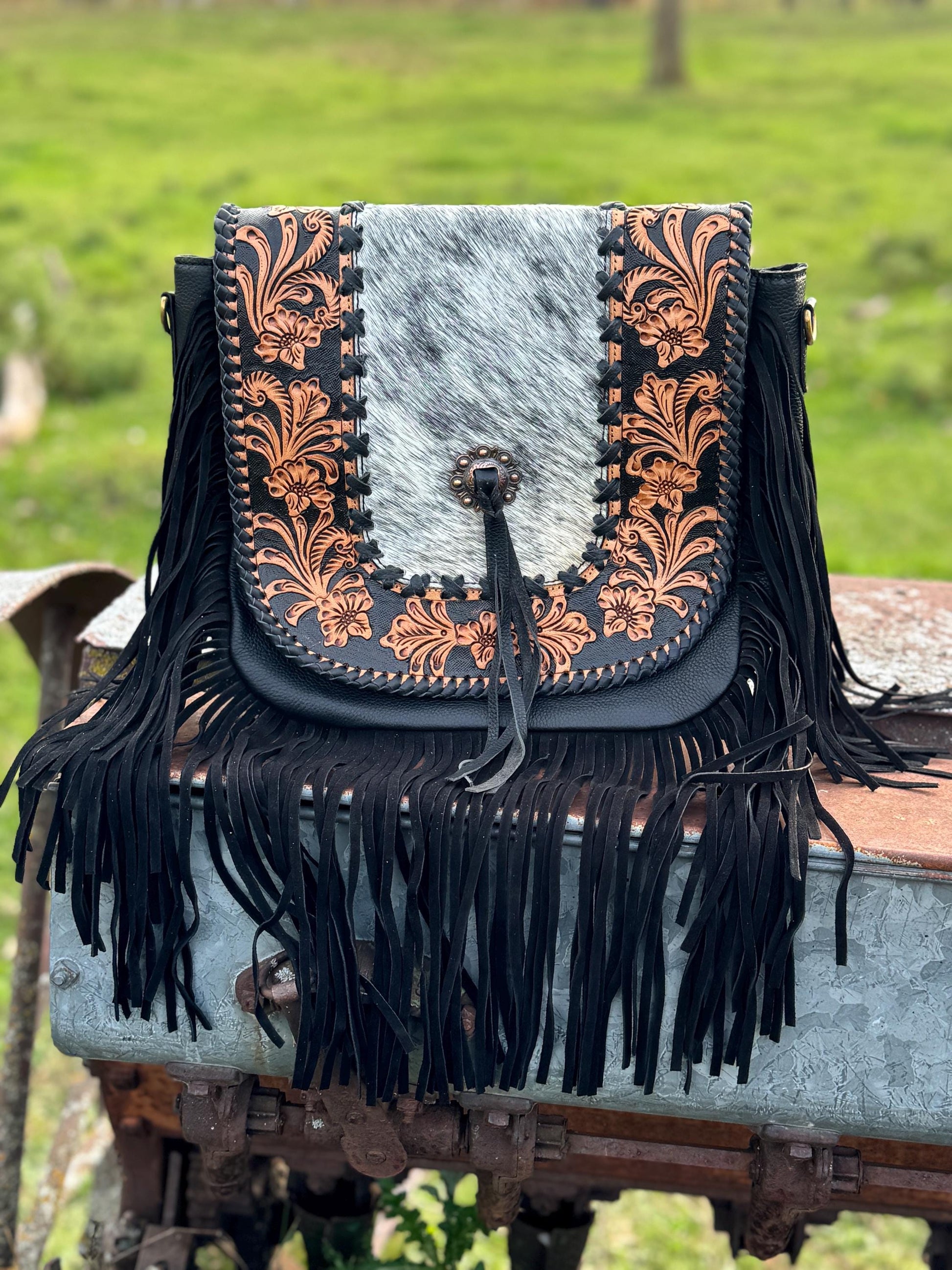 Western Fringe Purse Genuine Cowhide and Leather by Double B Wild Rags