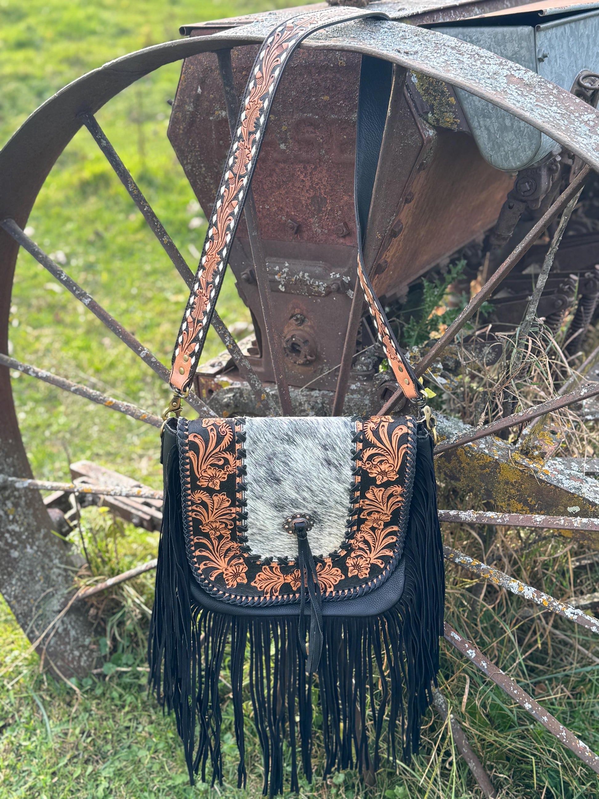 Western Fringe Purse Genuine Cowhide and Leather by Double B Wild Rags