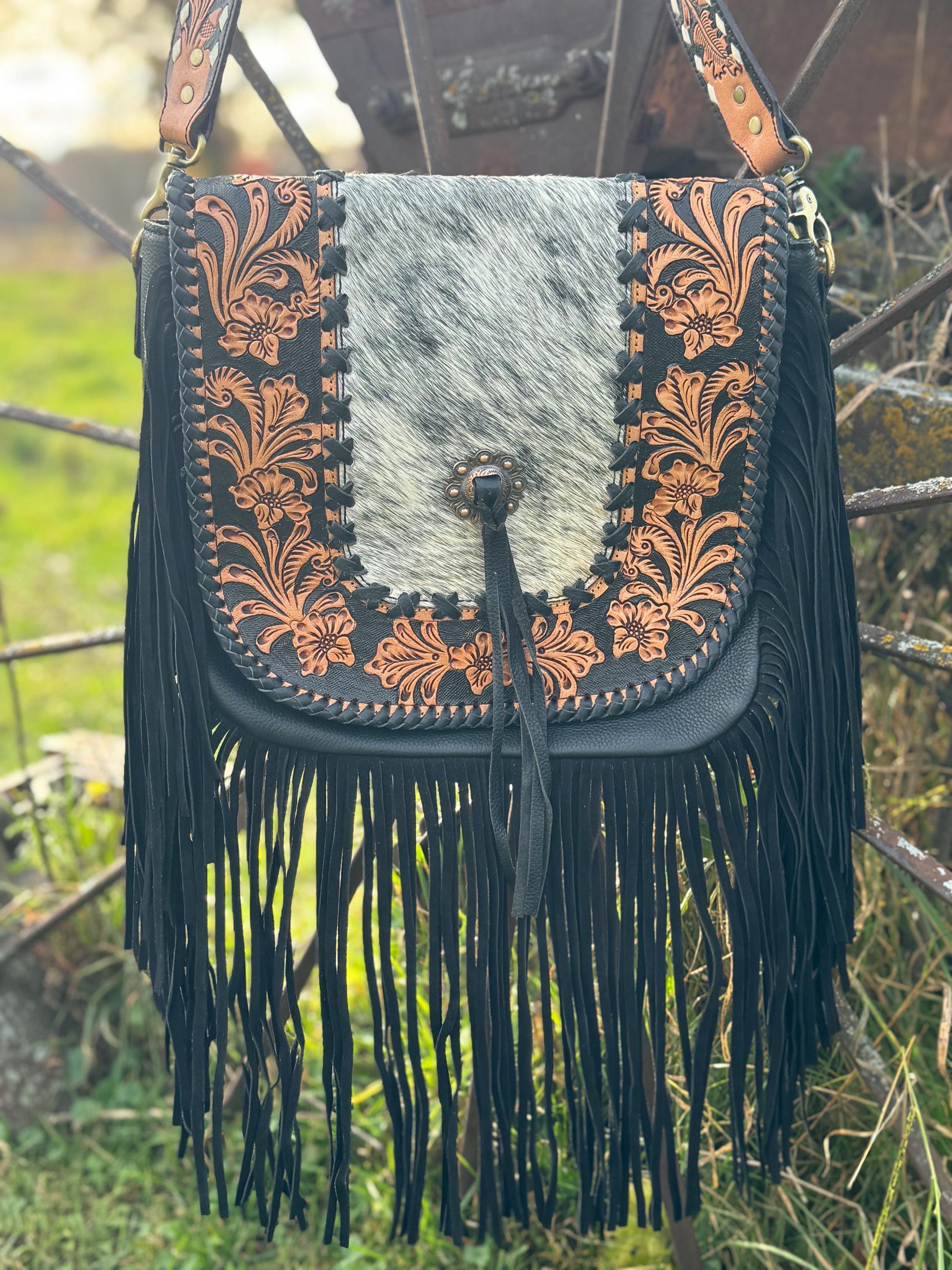 Western Fringe Purse Genuine Cowhide and Leather by Double B Wild Rags