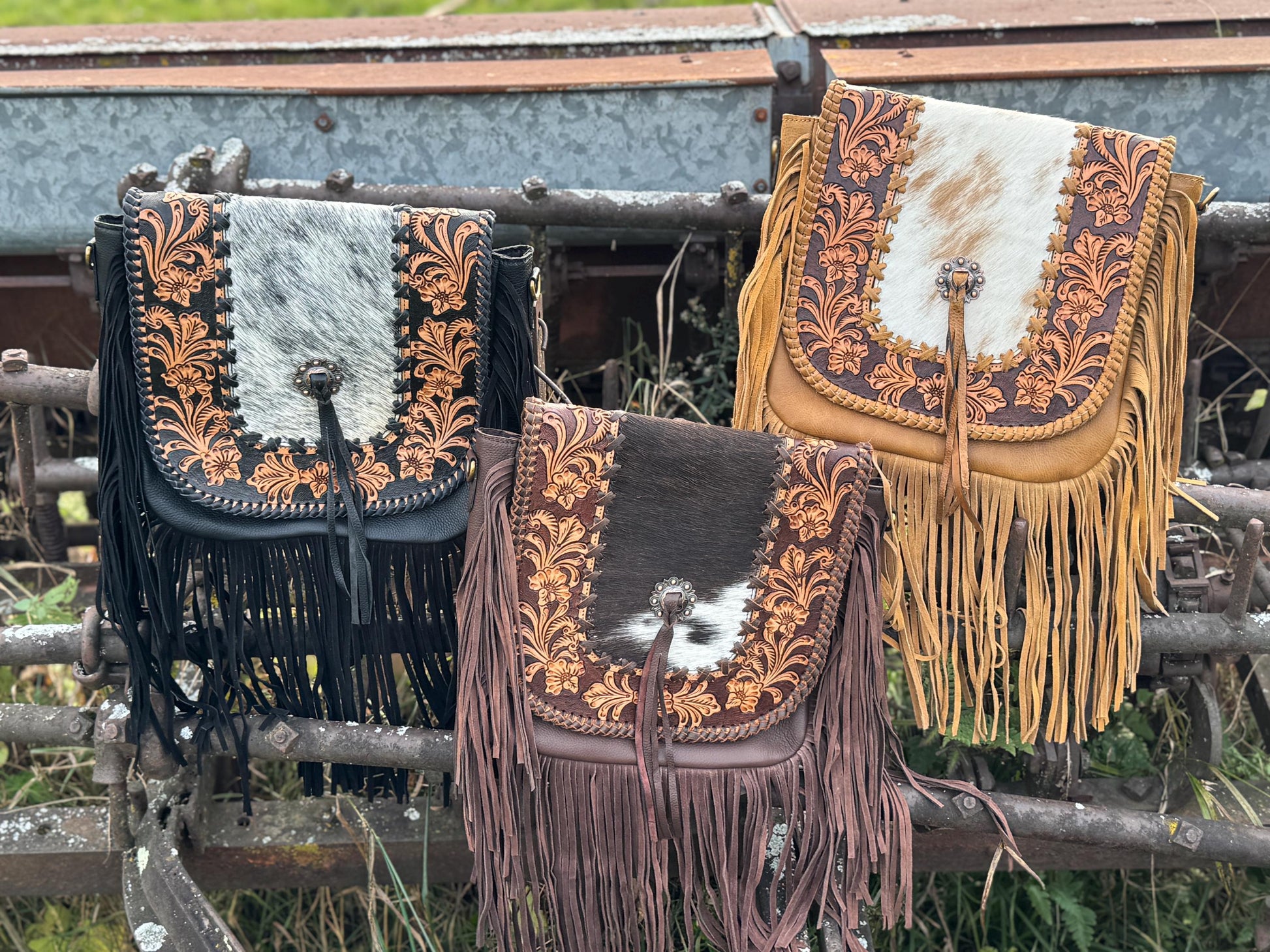 Western Fringe Purse Genuine Cowhide and Leather by Double B Wild Rags