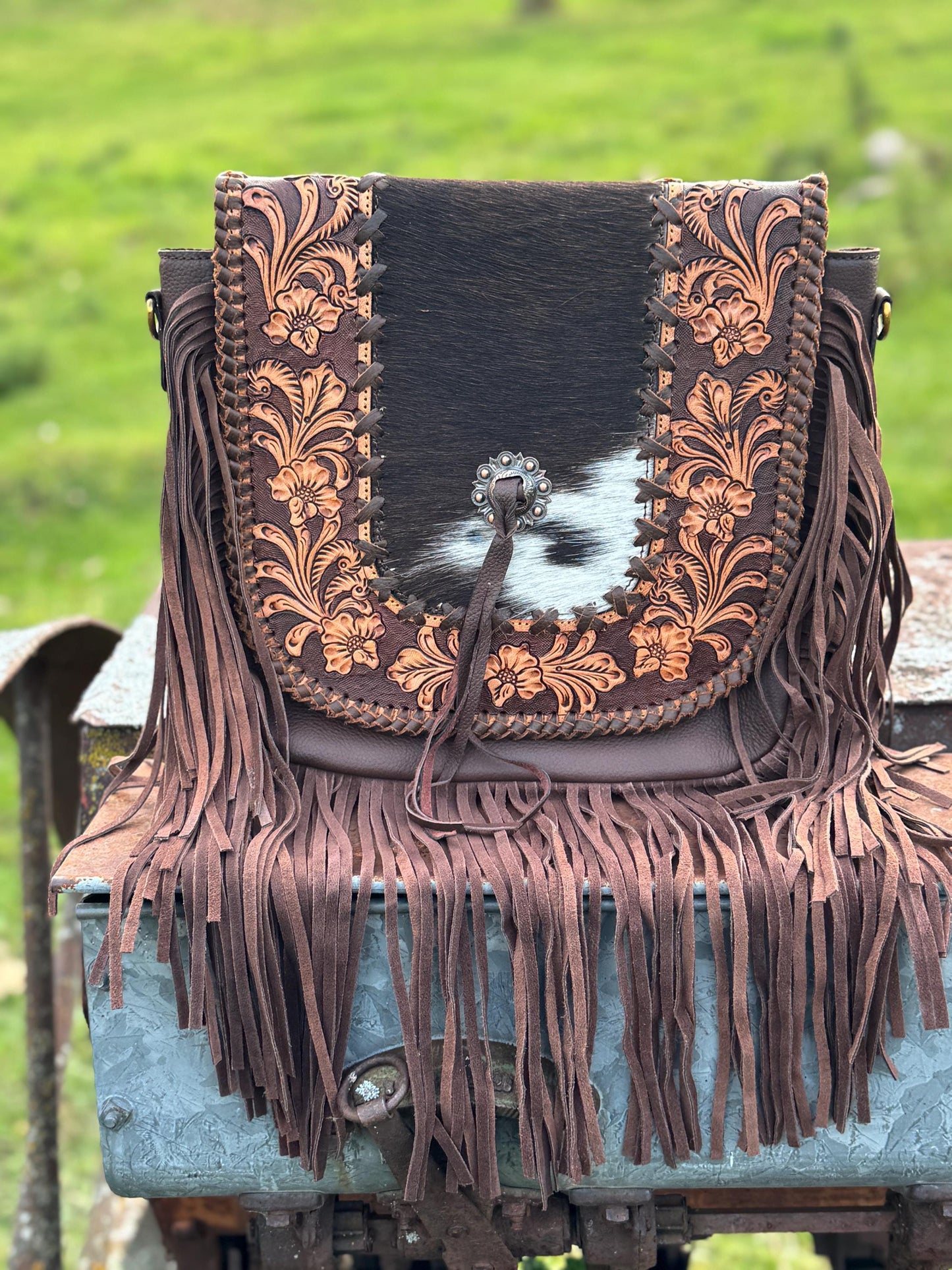 Western Fringe Purse Genuine Cowhide and Leather by Double B Wild Rags