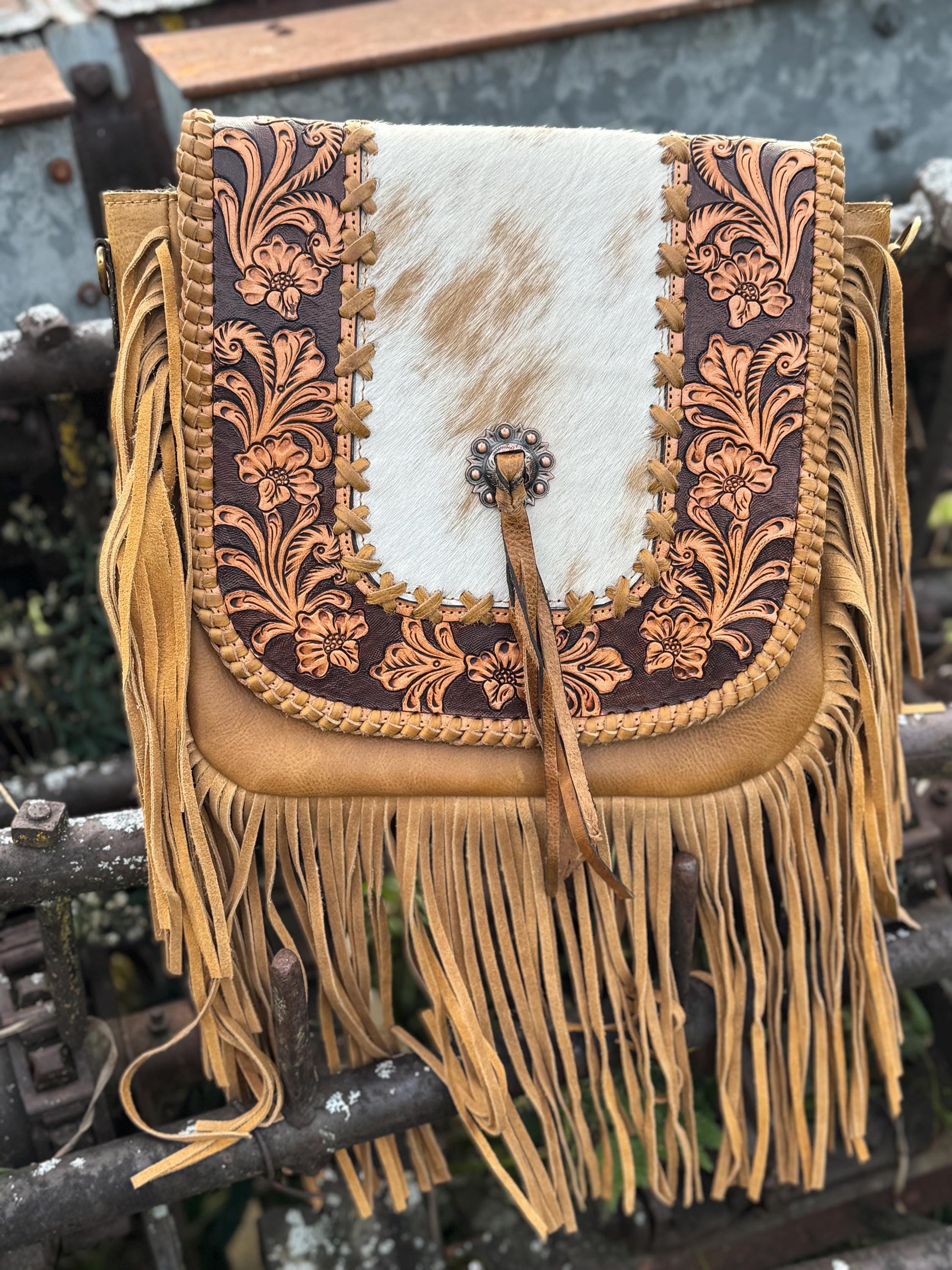 Western Fringe Purse Genuine Cowhide and Leather by Double B Wild Rags