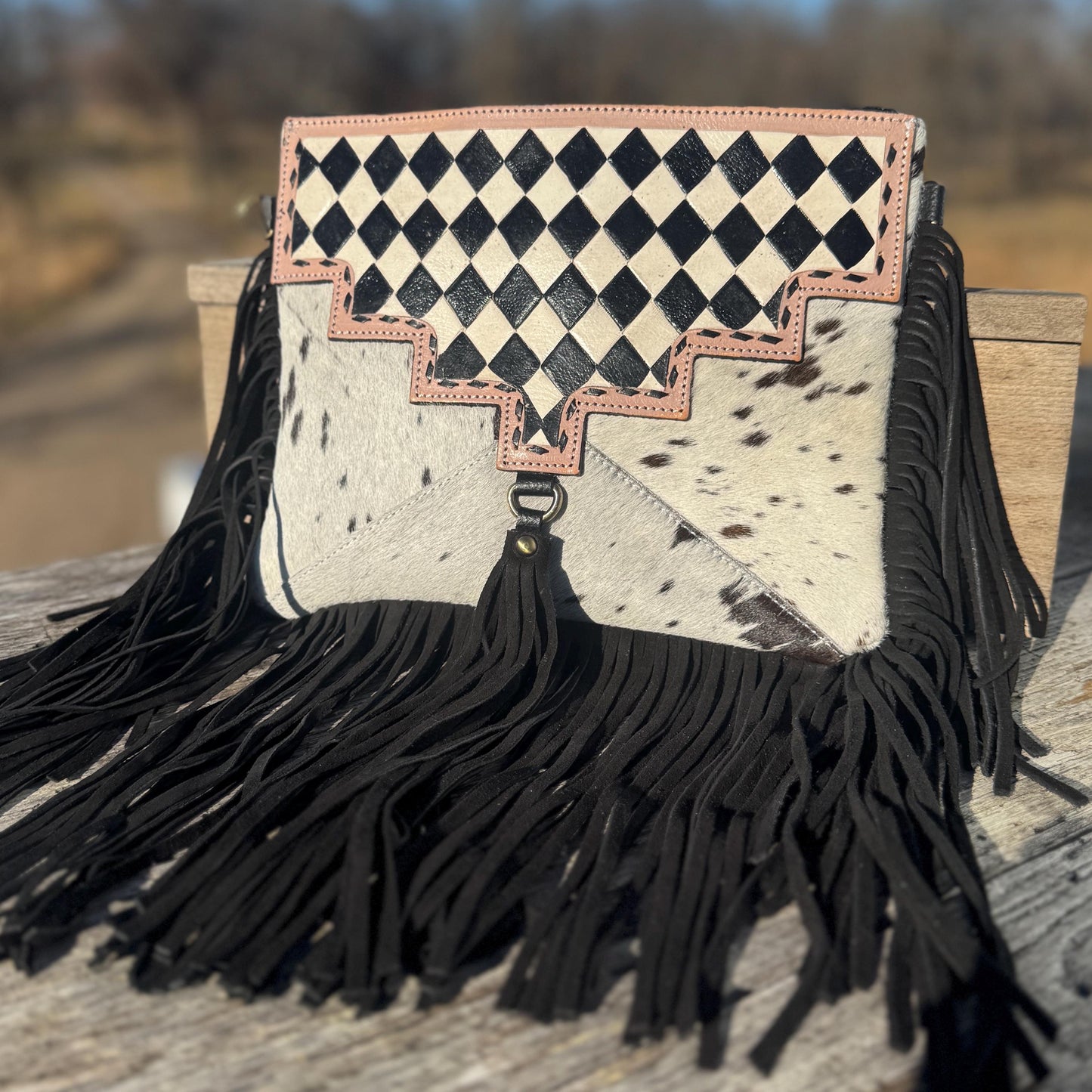 Checkered Black and White Genuine Leather Western Purse, Wallet, OR Clutch by Double B Wild Rags