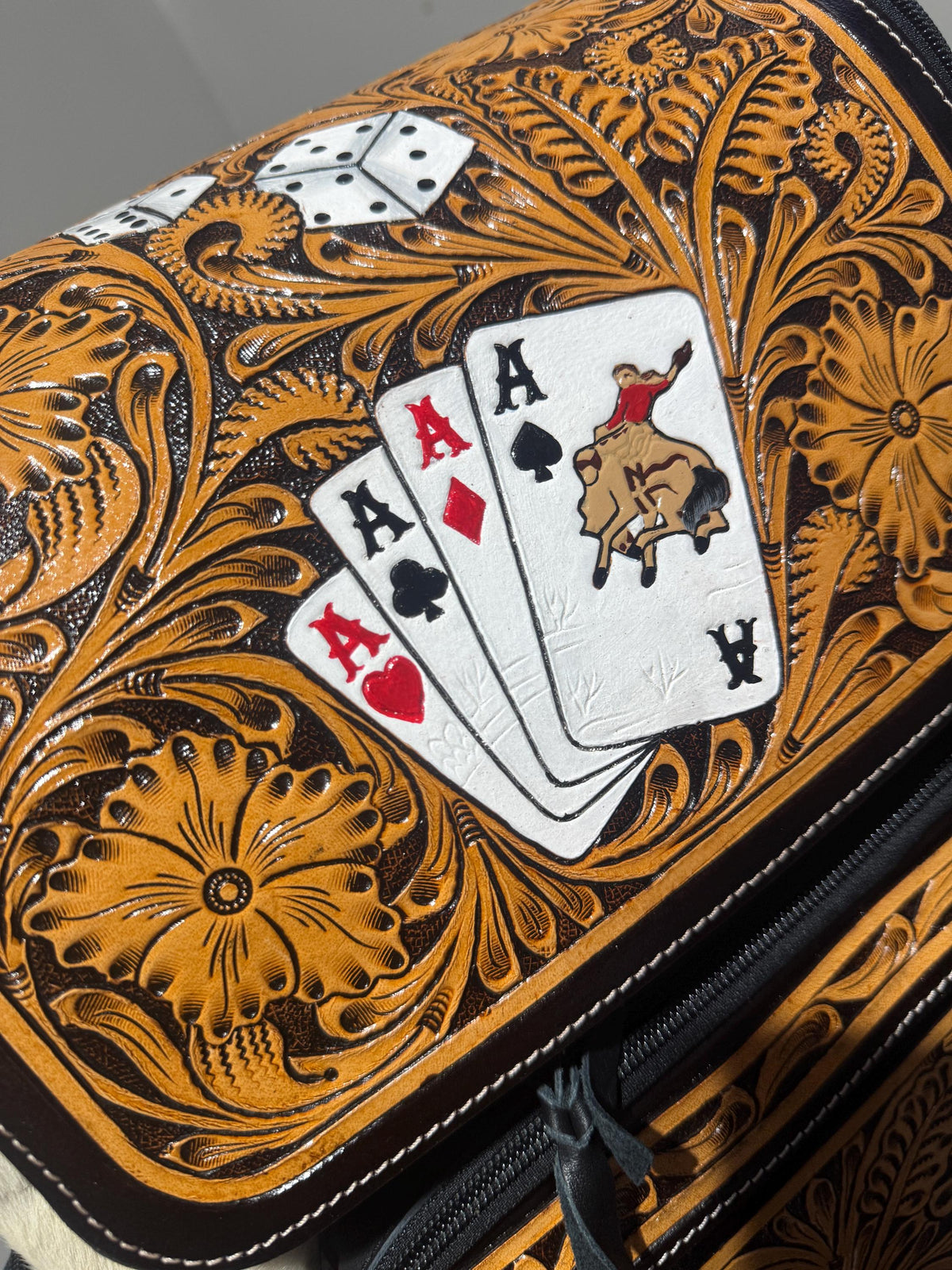 Poker Aces and Dice Western Backpack Genuine Leather and Cowhide Diaper Bag Personal Item carry-on luggage by Double B Wild Rags