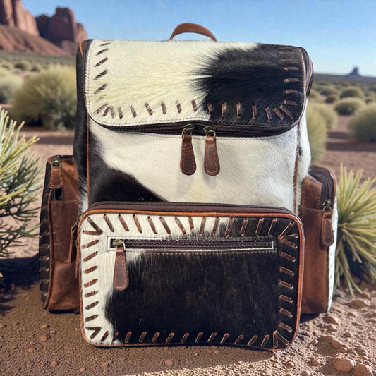 Genuine Western Cowhide Leather Backpack Diaper Bag Personal Item carry-on luggage by Double B Wild Rags