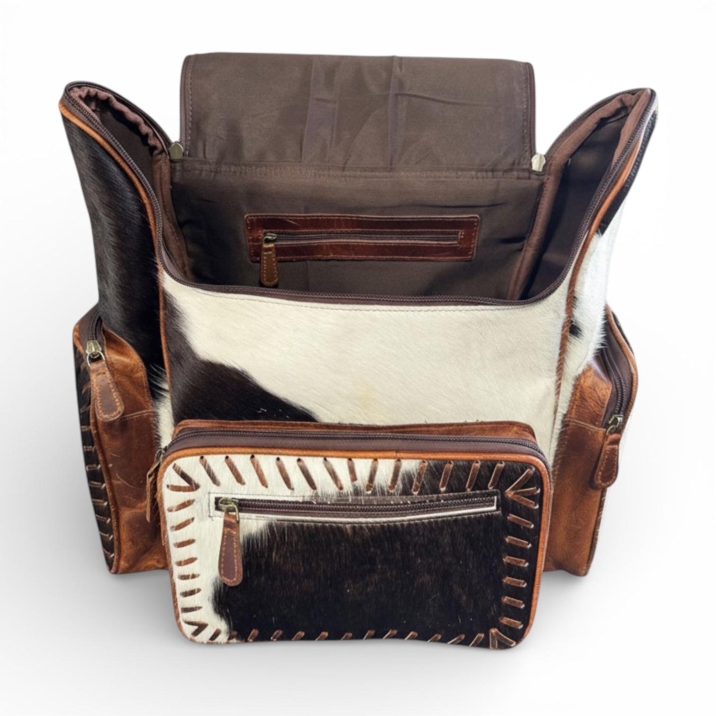 Genuine Western Cowhide Leather Backpack Diaper Bag Personal Item carry-on luggage by Double B Wild Rags