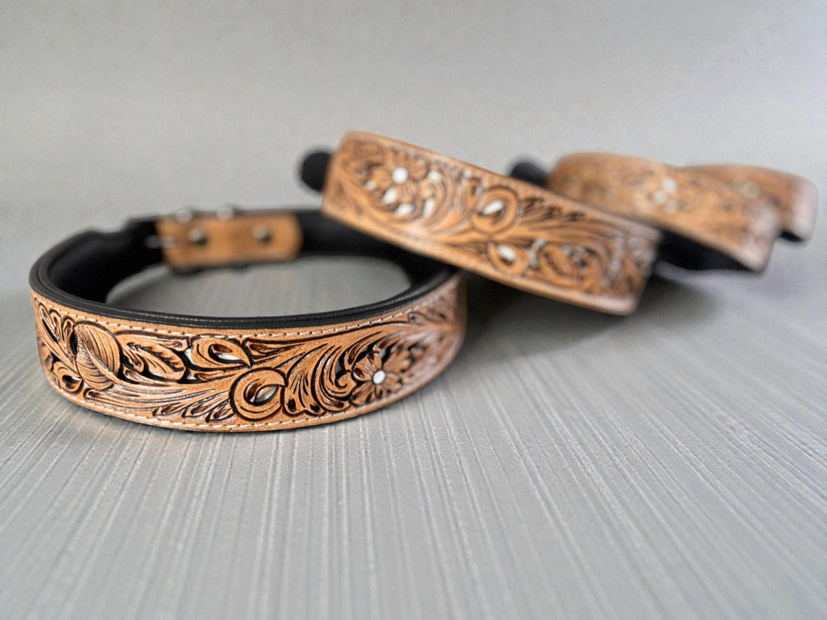 Western leather dog collar 3D inlay with Cards and Dice details by Double B Wild Rags