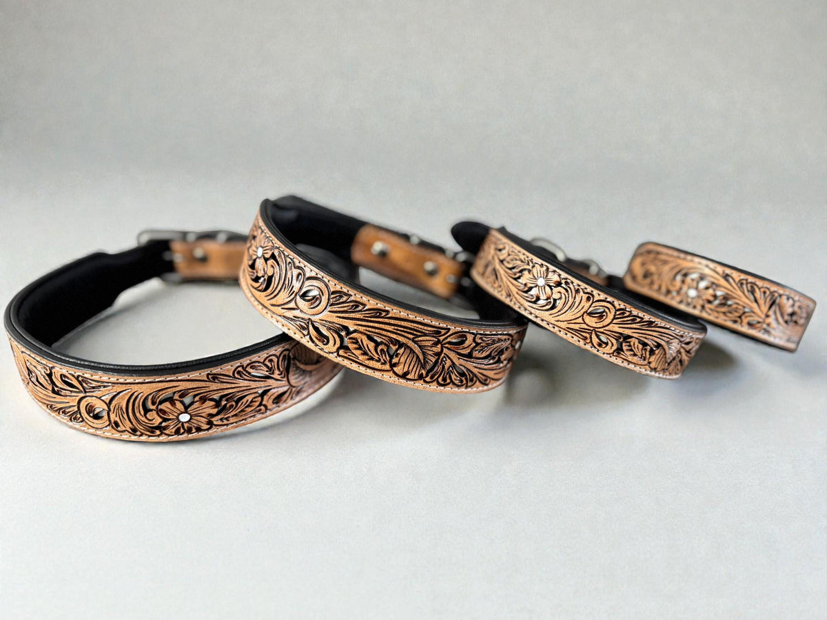 Western leather dog collar 3D inlay with Cards and Dice details by Double B Wild Rags