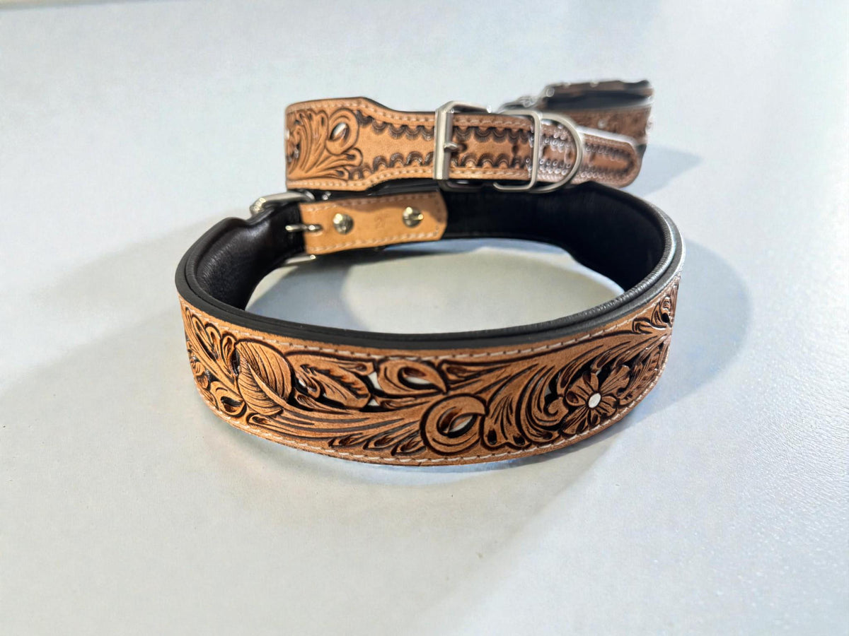Western leather dog collar 3D inlay with Cards and Dice details by Double B Wild Rags