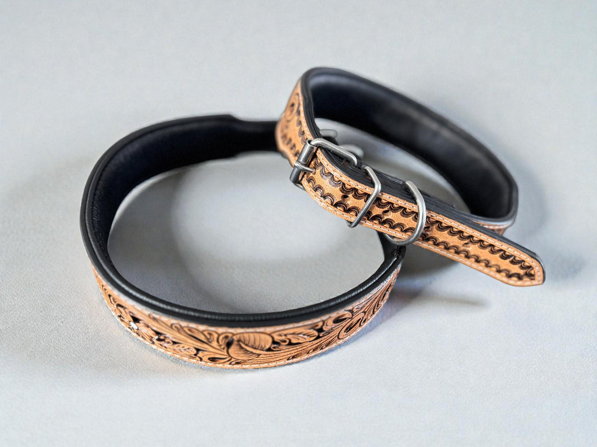 Western leather dog collar 3D inlay with Cards and Dice details by Double B Wild Rags