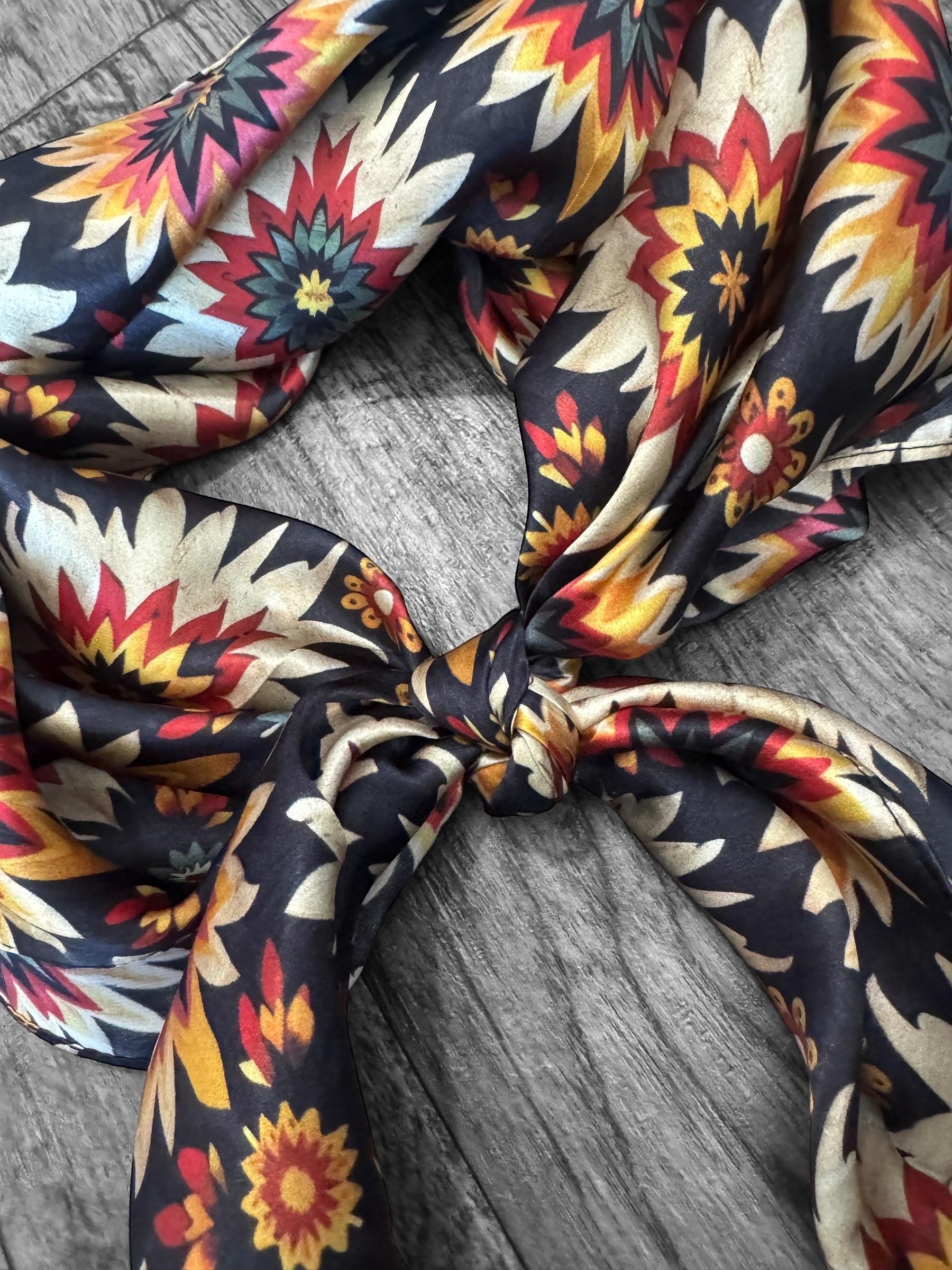 100% Silk Wild Rag Black Vintage Sunflower by Double B Wild Rags
