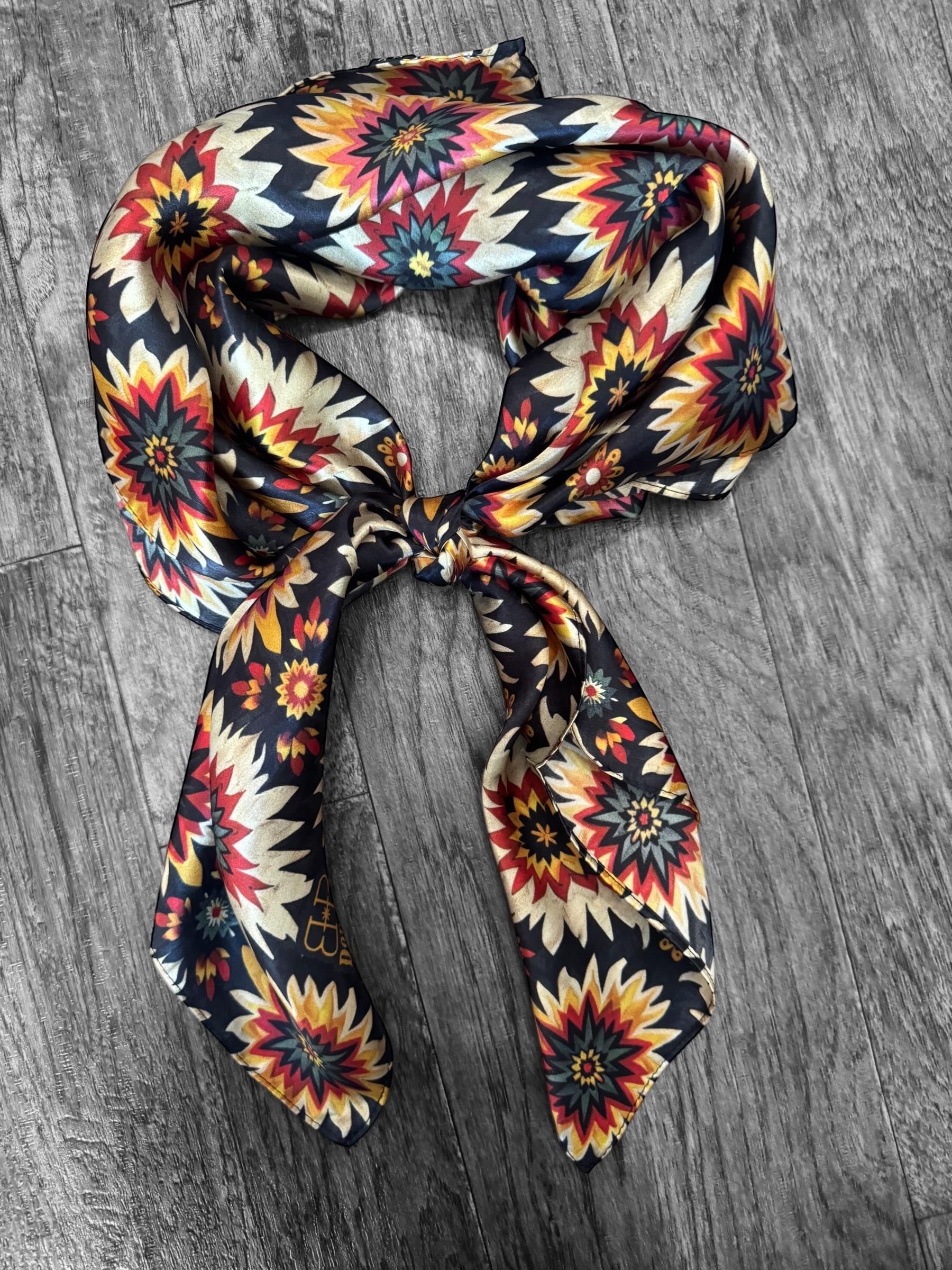 100% Silk Wild Rag Black Vintage Sunflower by Double B Wild Rags