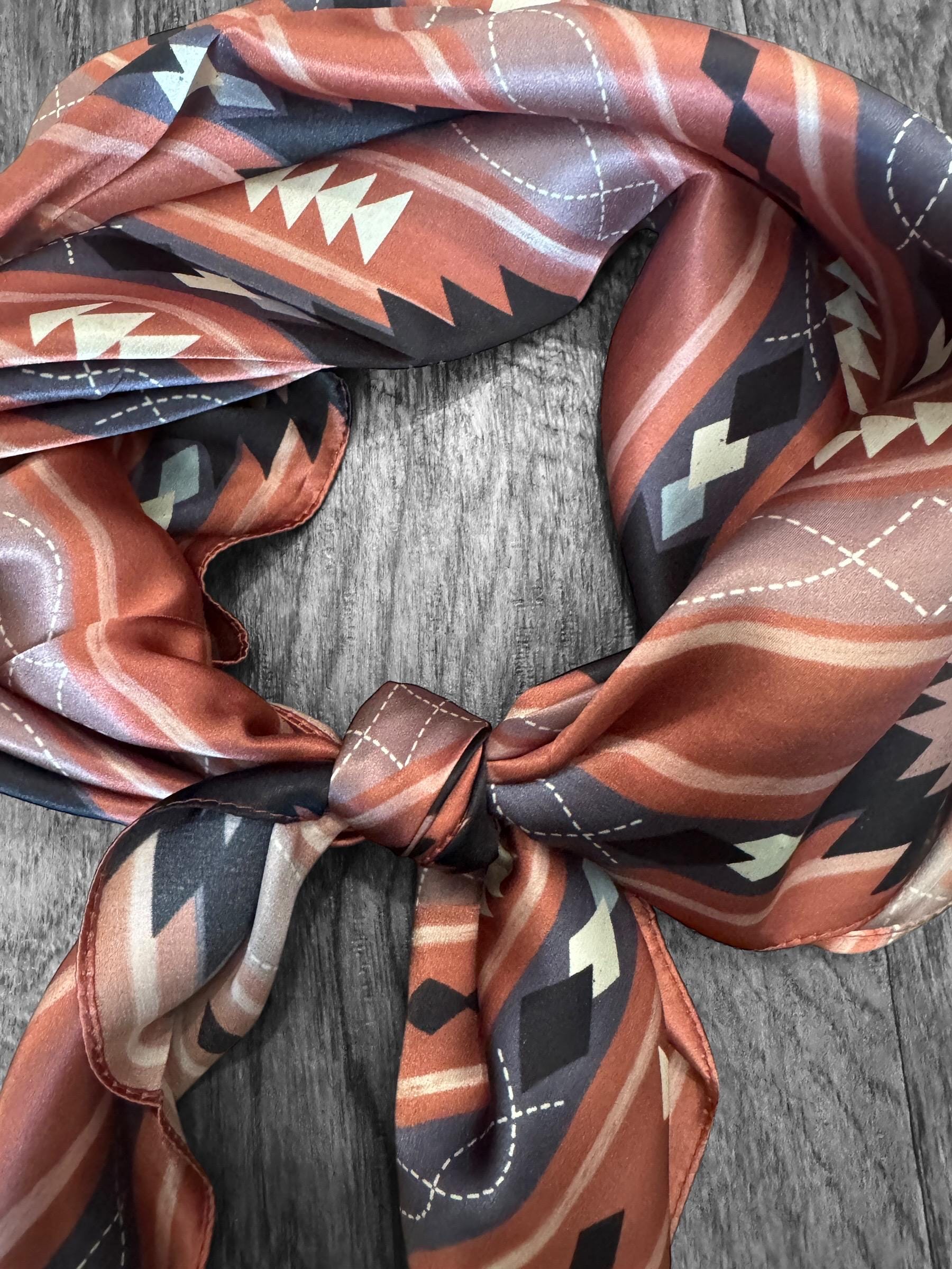 100% Silk Wild Rag Salmon and Black Retro Western Stripe by Double B Wild Rags