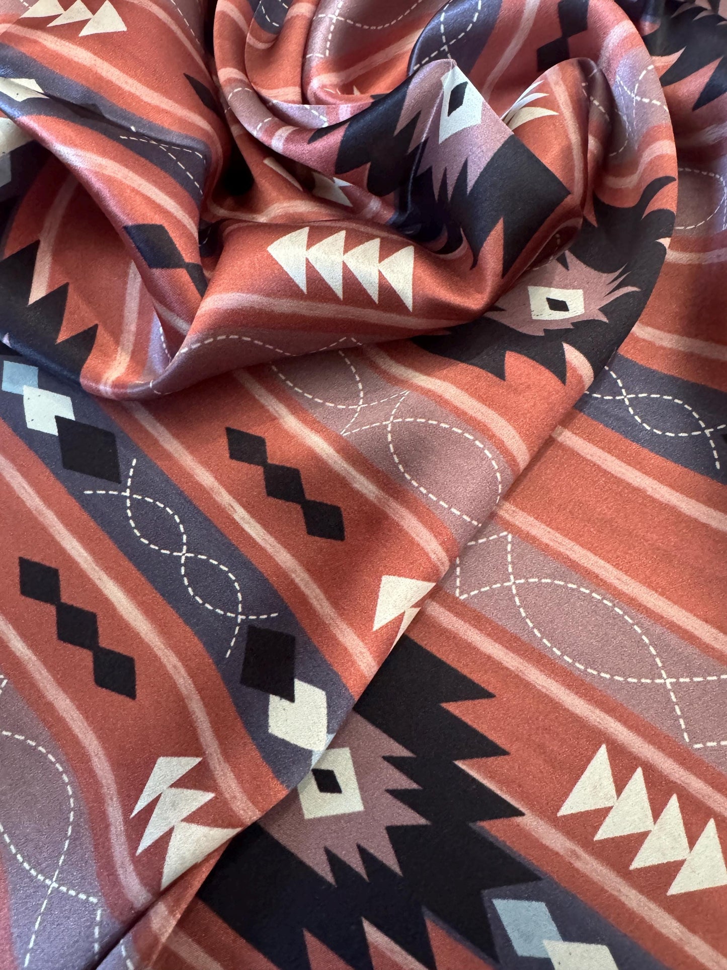100% Silk Wild Rag Salmon and Black Retro Western Stripe by Double B Wild Rags