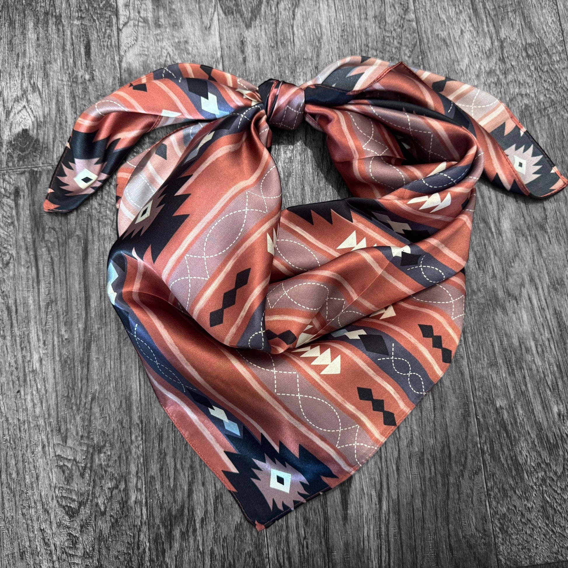 100% Silk Wild Rag Salmon and Black Retro Western Stripe by Double B Wild Rags