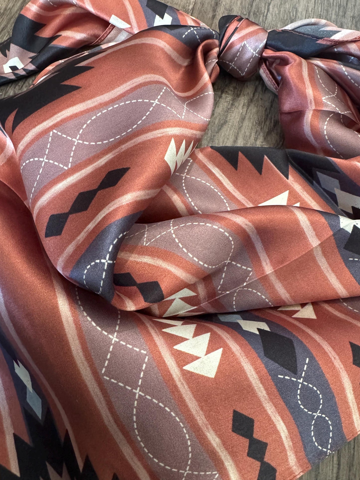 100% Silk Wild Rag Salmon and Black Retro Western Stripe by Double B Wild Rags