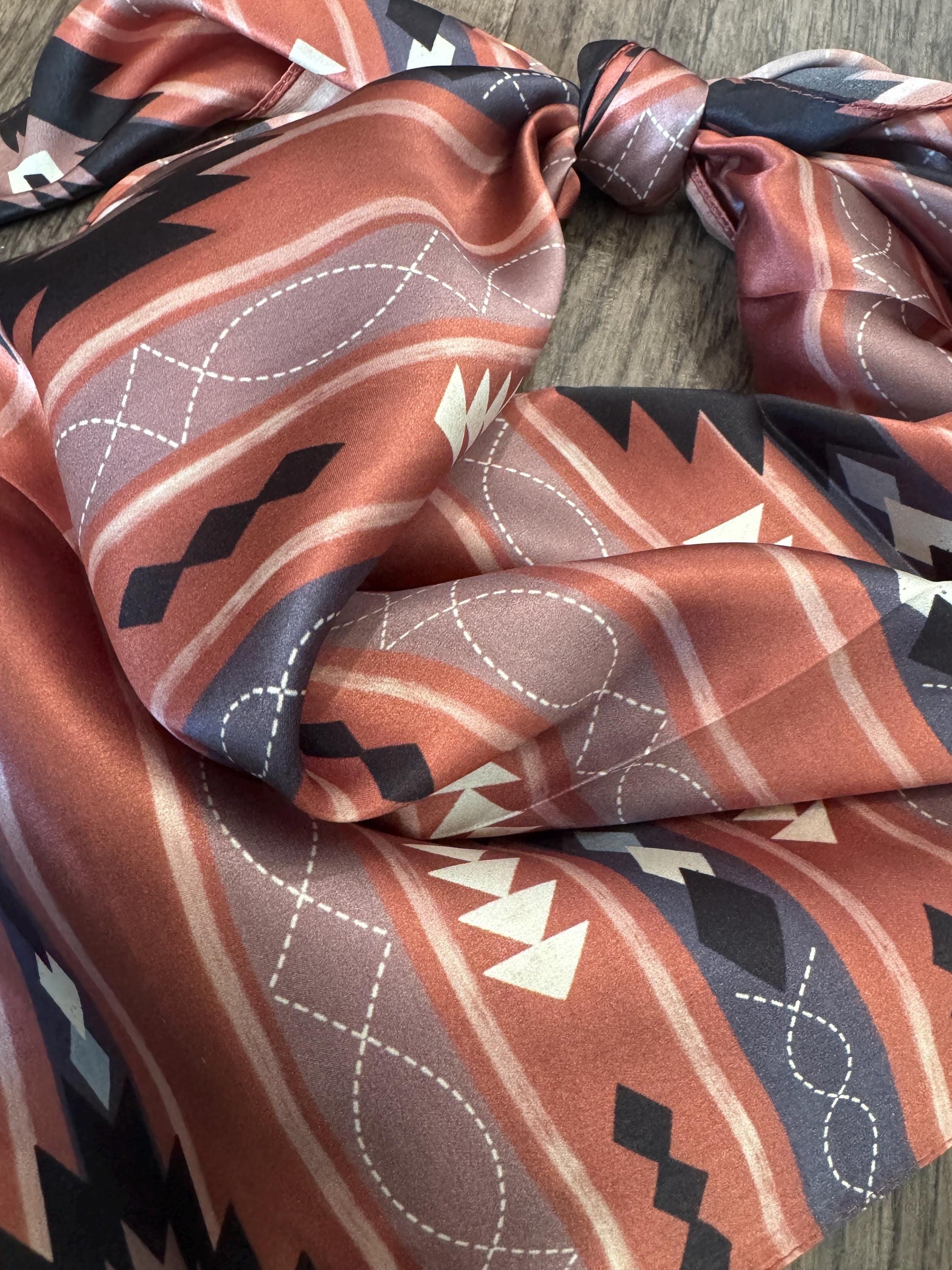 100% Silk Wild Rag Salmon and Black Retro Western Stripe by Double B Wild Rags