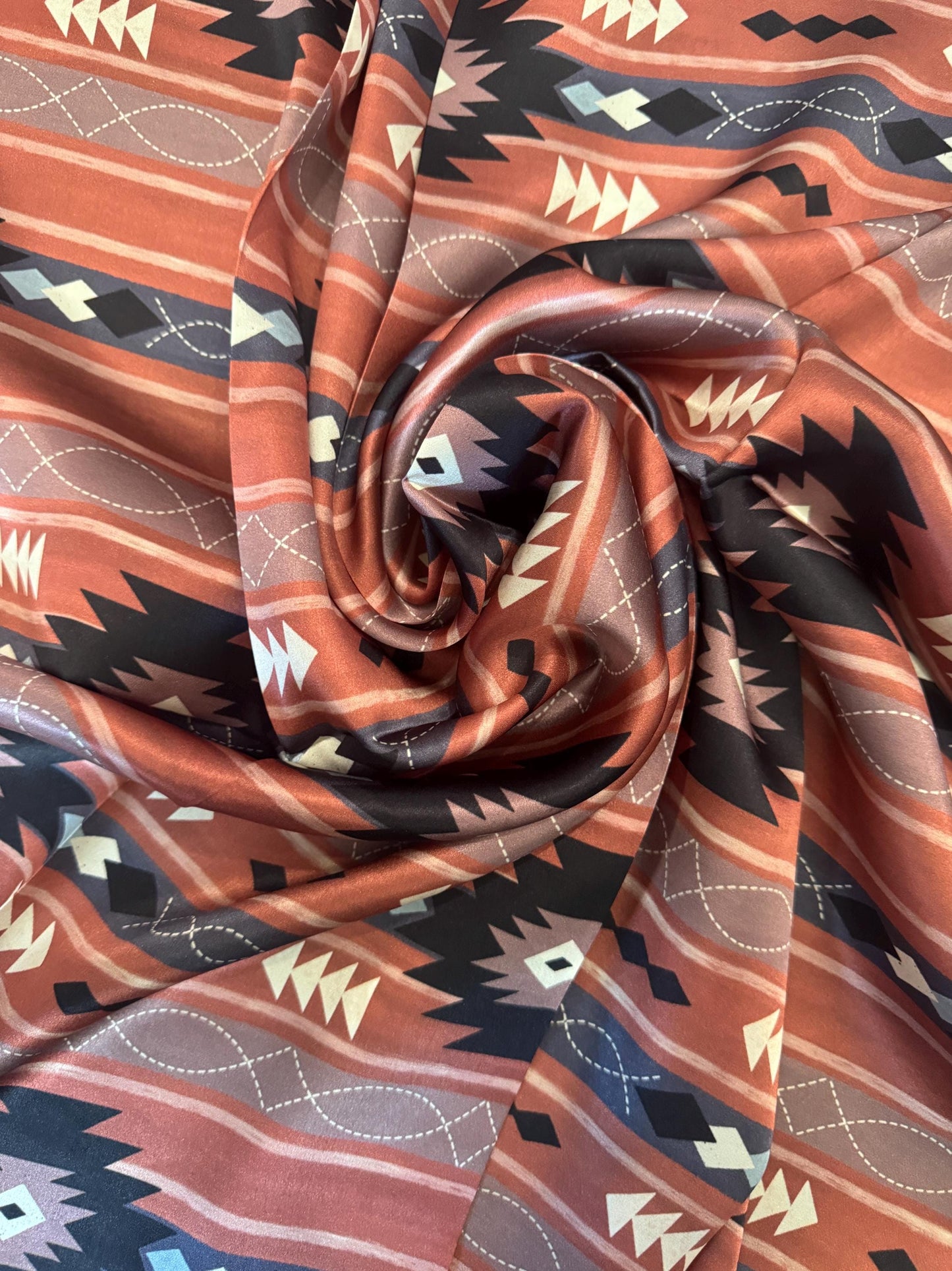100% Silk Wild Rag Salmon and Black Retro Western Stripe by Double B Wild Rags