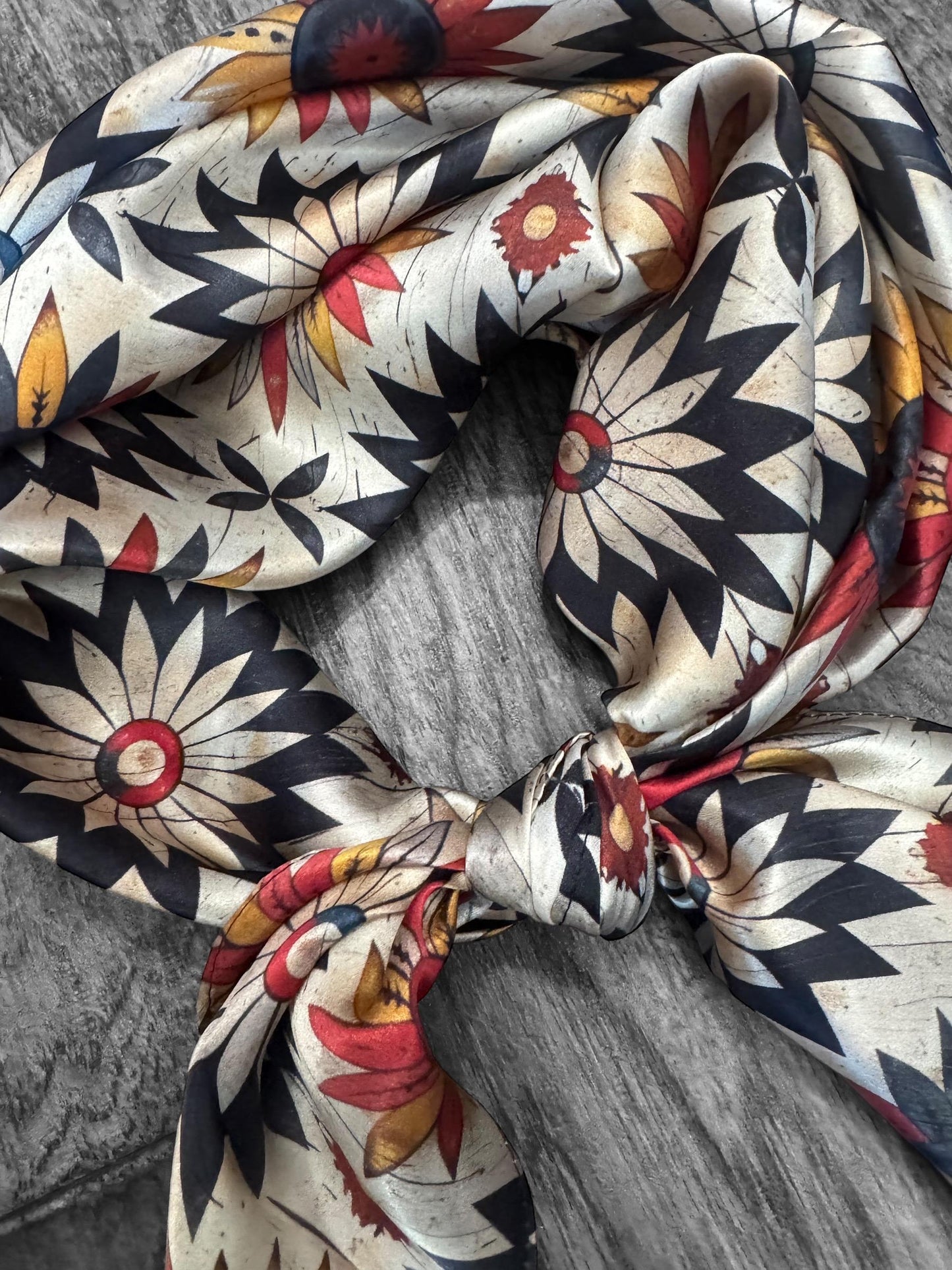 100% Silk Wild Rag Ivory Vintage Sunflower by Double B Wild Rags