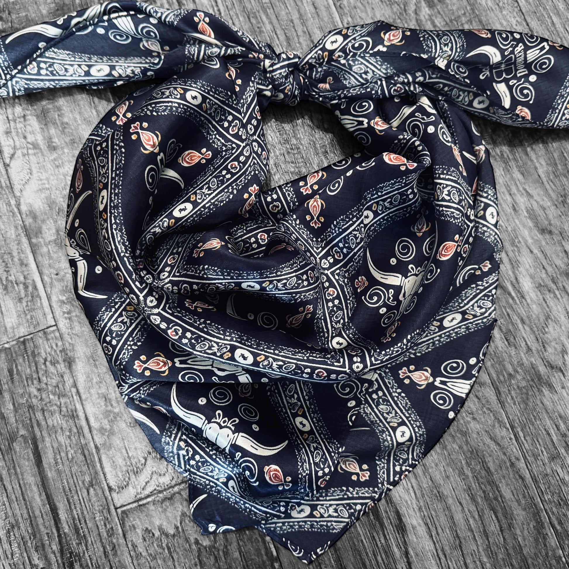 100% Silk Wild Rag Navy Blue Quilted Paisley by Double B Wild Rags