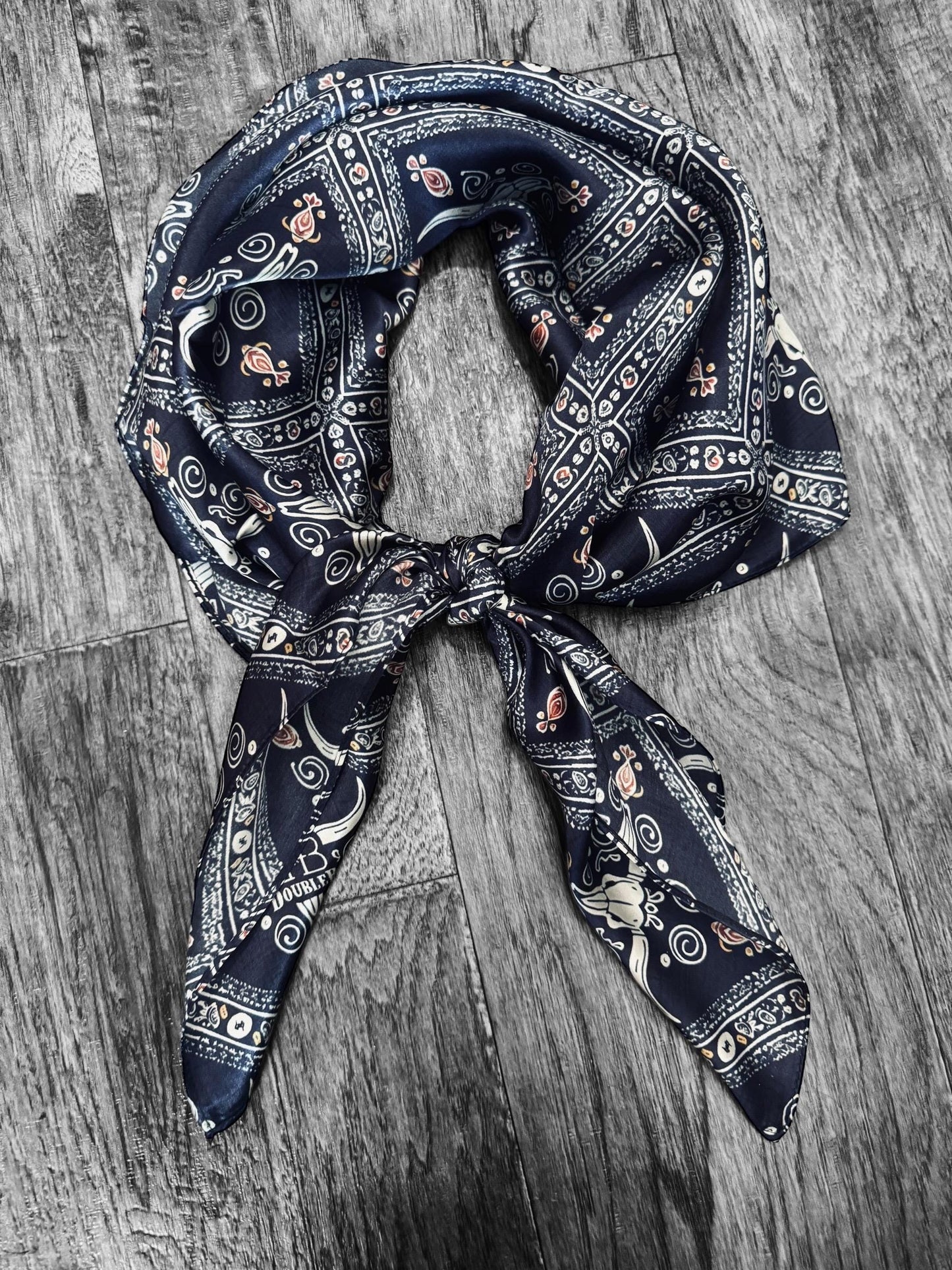 100% Silk Wild Rag Navy Blue Quilted Paisley by Double B Wild Rags