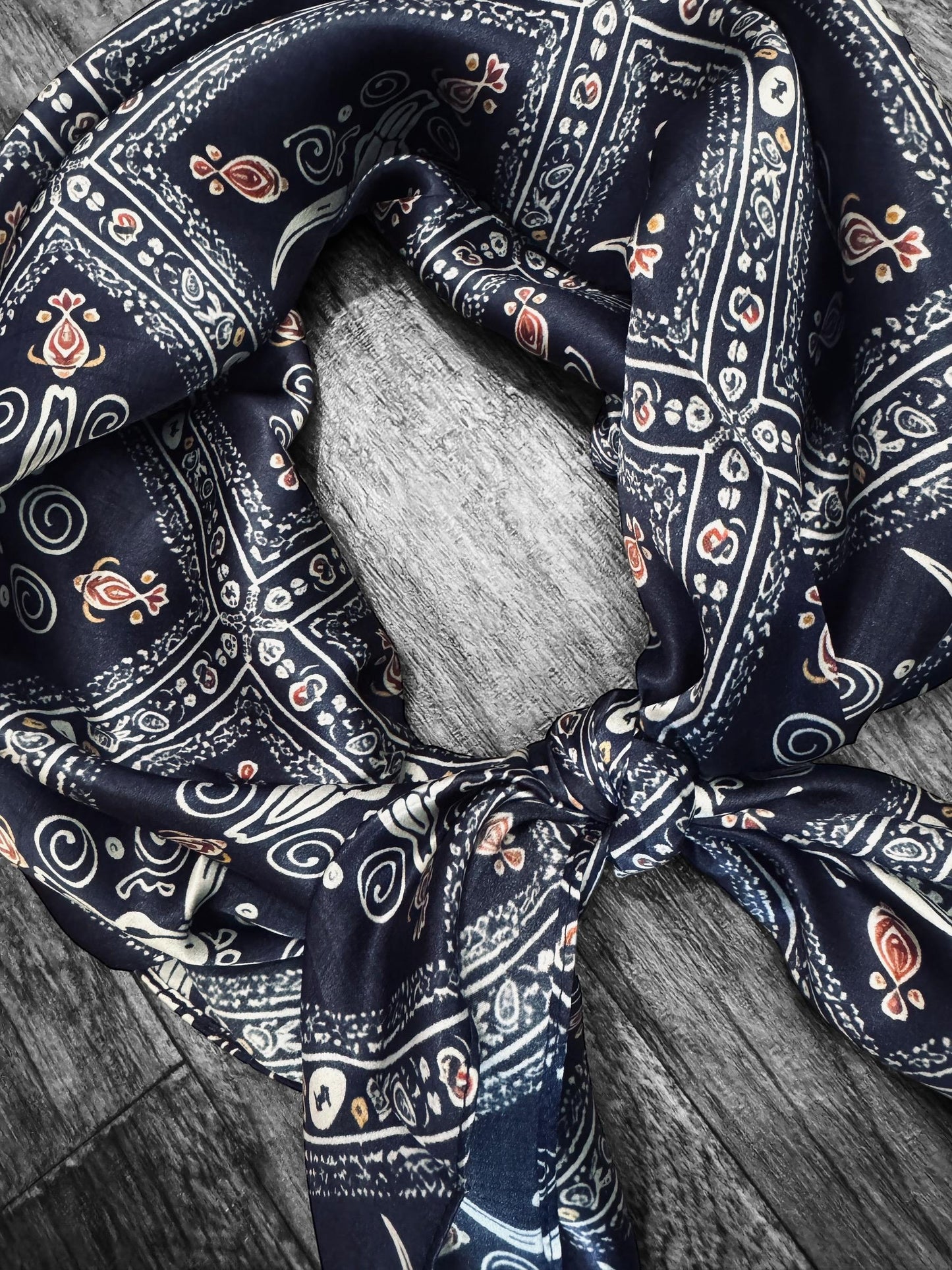 100% Silk Wild Rag Navy Blue Quilted Paisley by Double B Wild Rags