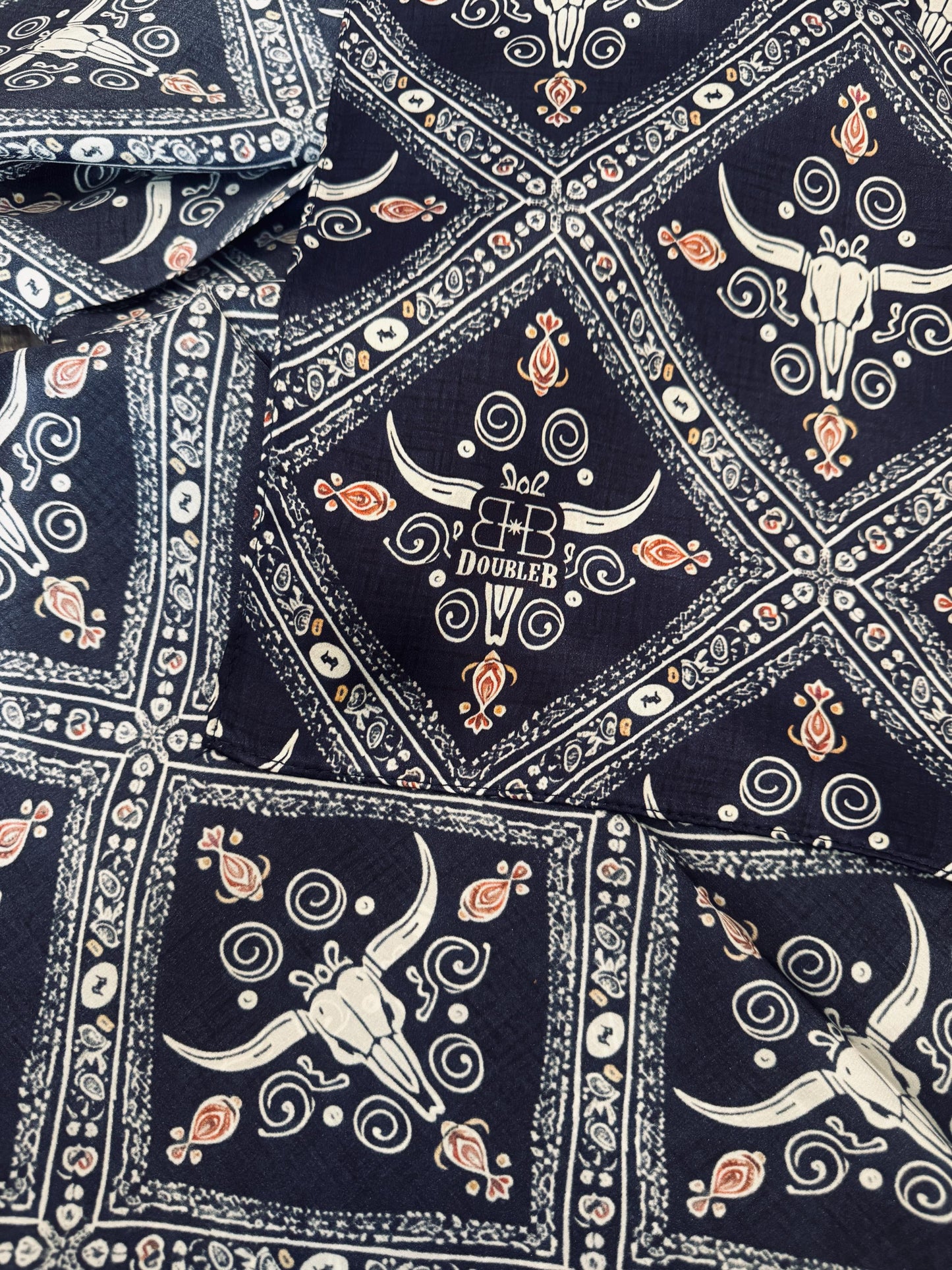100% Silk Wild Rag Navy Blue Quilted Paisley by Double B Wild Rags