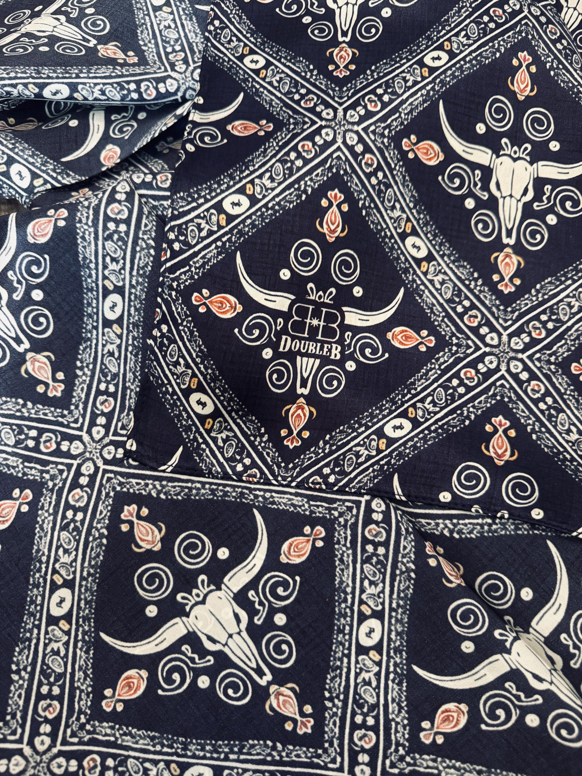 100% Silk Wild Rag Navy Blue Quilted Paisley by Double B Wild Rags