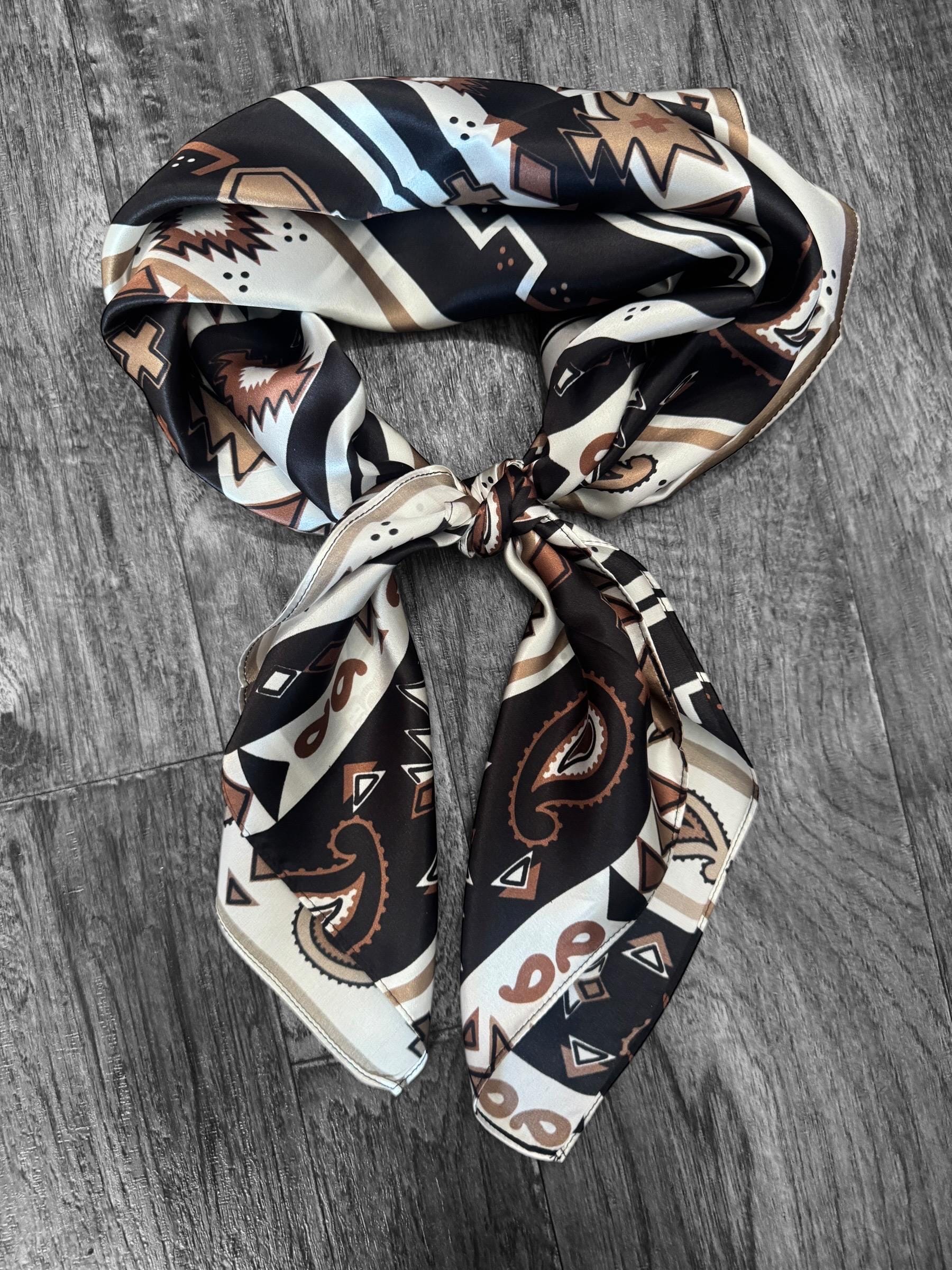 100% Silk Wild Rag Retro Neutral Aztec Stripe by Double B Wild Rags