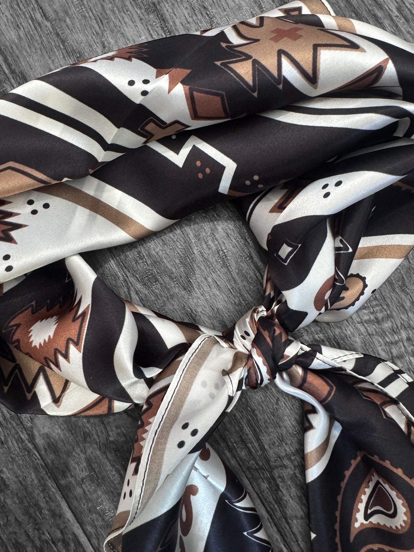 100% Silk Wild Rag Retro Neutral Aztec Stripe by Double B Wild Rags