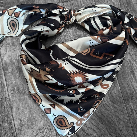 100% Silk Wild Rag Retro Neutral Aztec Stripe by Double B Wild Rags