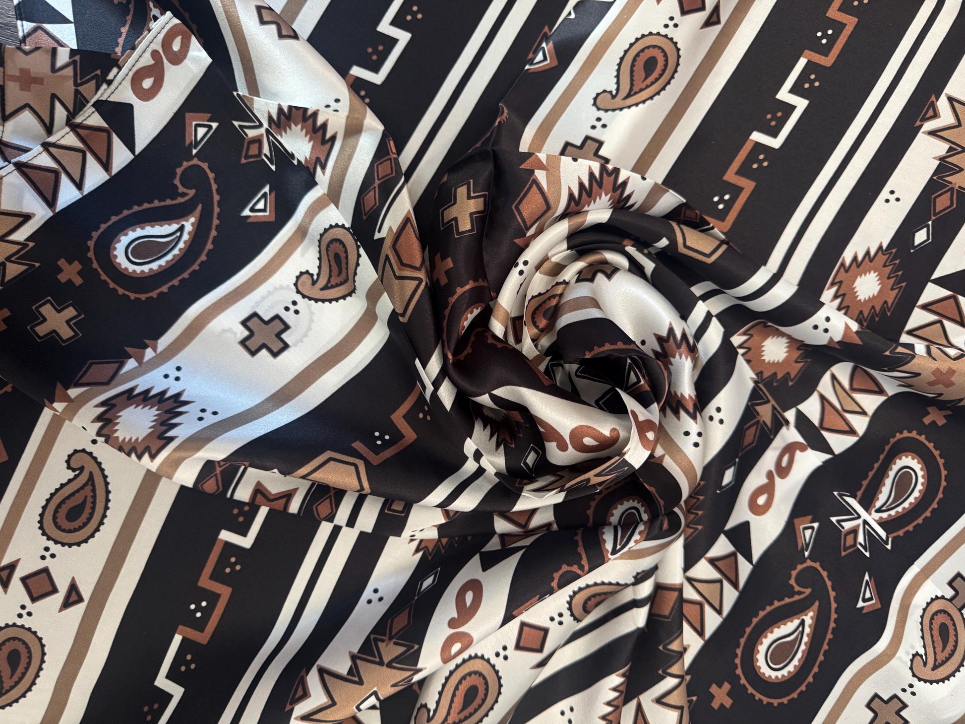 100% Silk Wild Rag Retro Neutral Aztec Stripe by Double B Wild Rags
