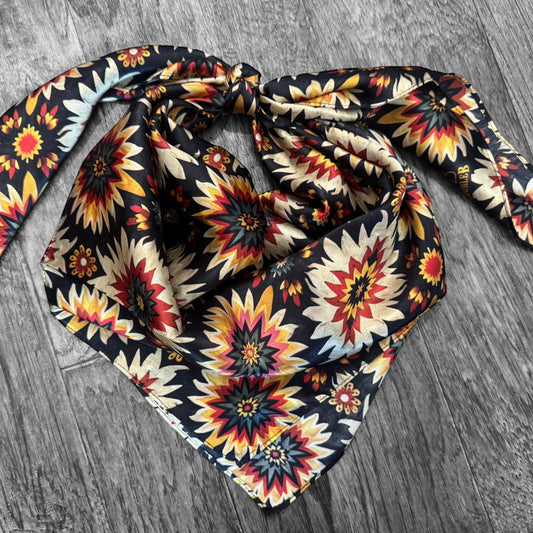 100% Silk Wild Rag Black Vintage Sunflower by Double B Wild Rags