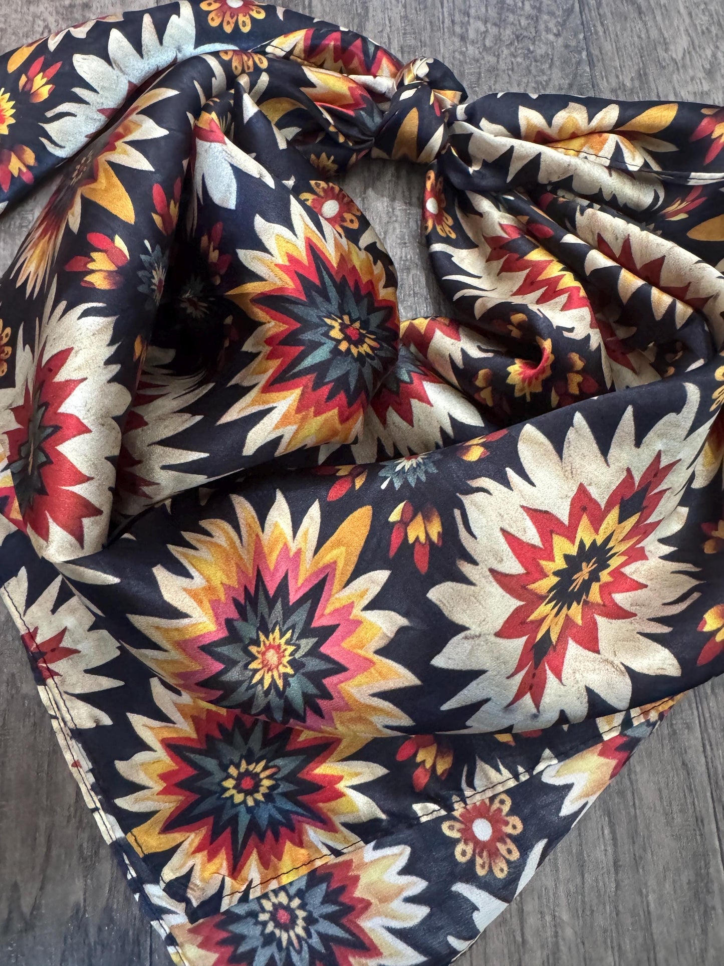 100% Silk Wild Rag Black Vintage Sunflower by Double B Wild Rags