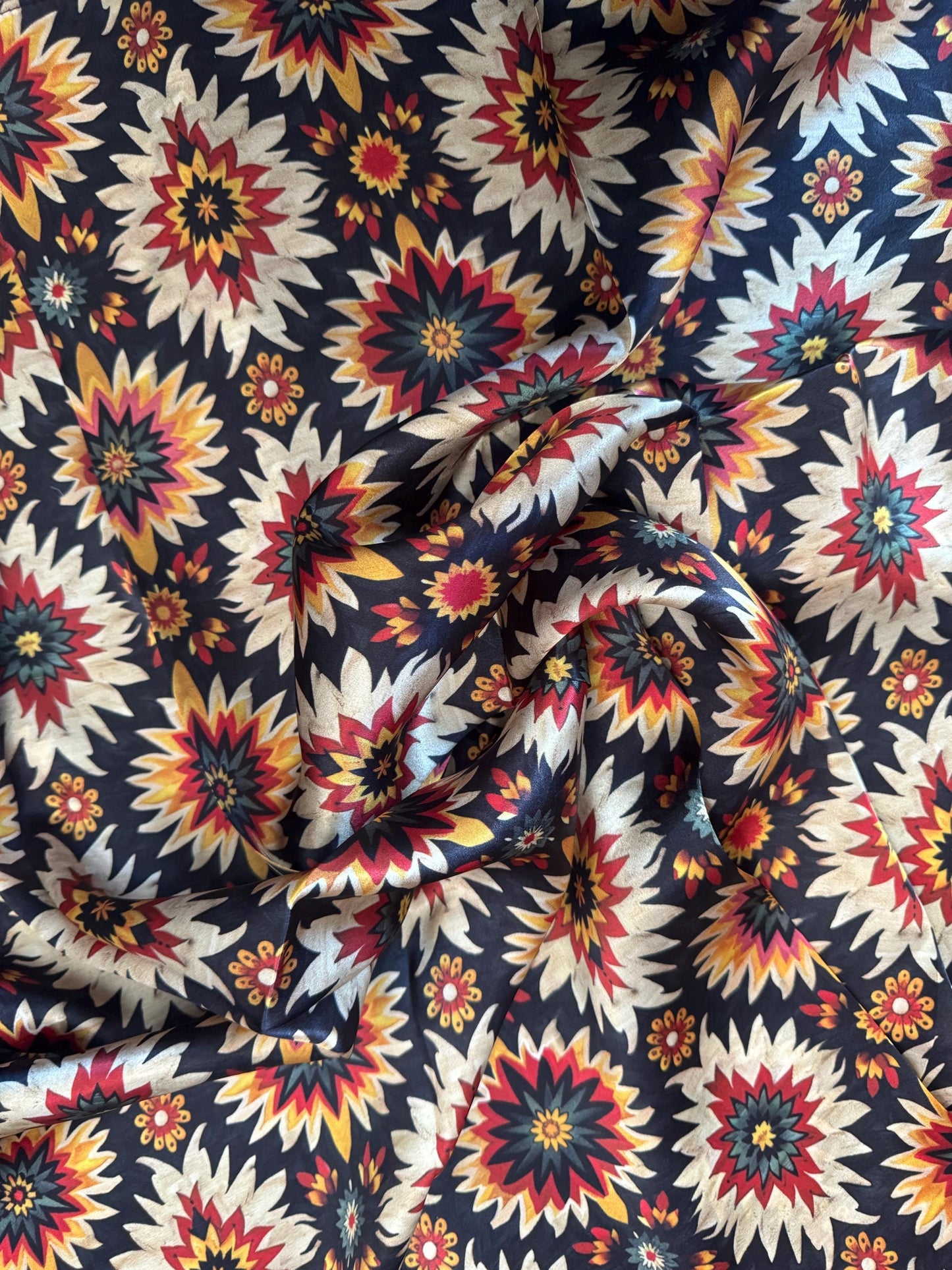 100% Silk Wild Rag Black Vintage Sunflower by Double B Wild Rags